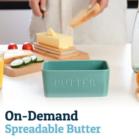 Priority Chef turquoise butter dish adds elegant, clean look to any kitchen.