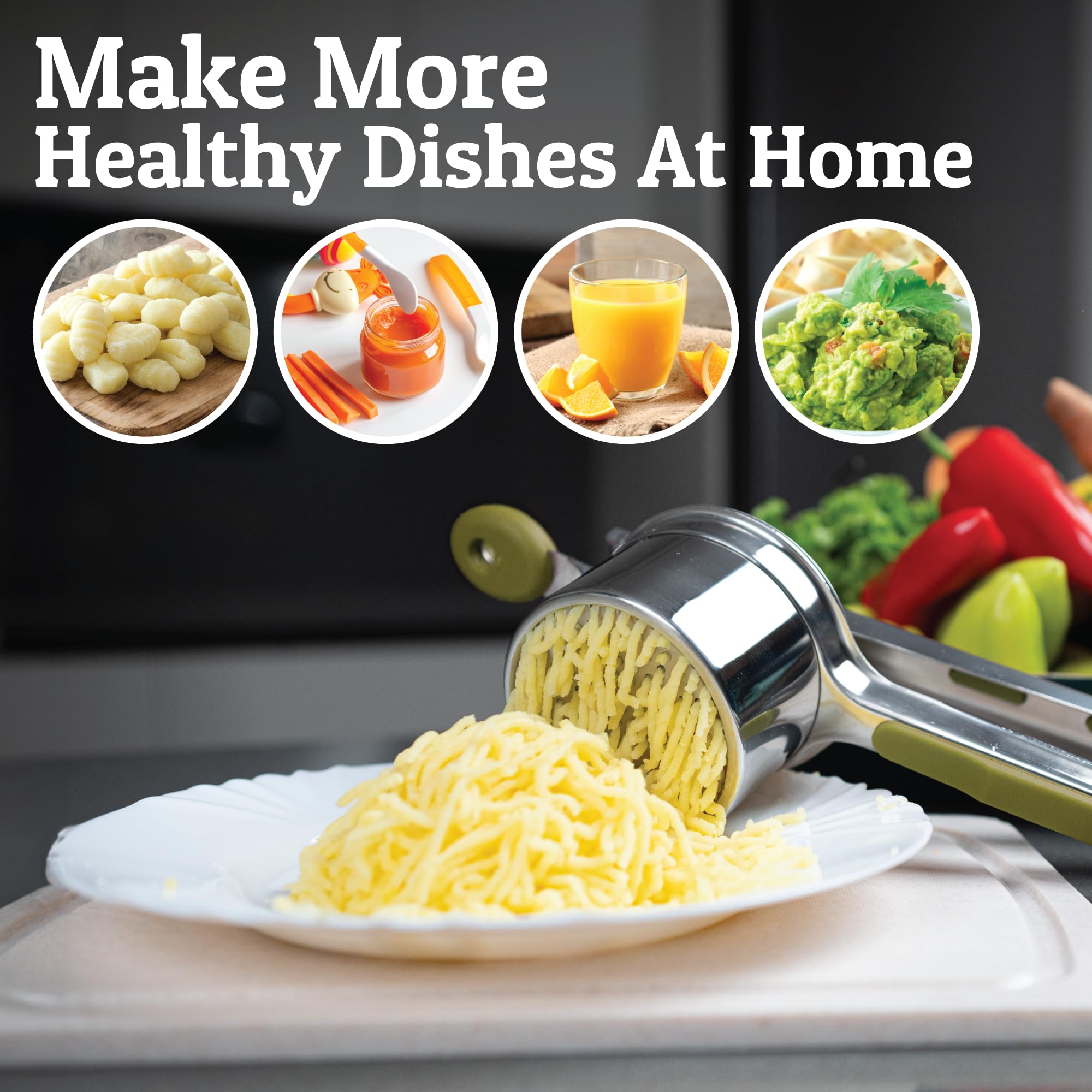 PriorityChef versatile disc ricer handles potatoes, avocados, and sweet potatoes