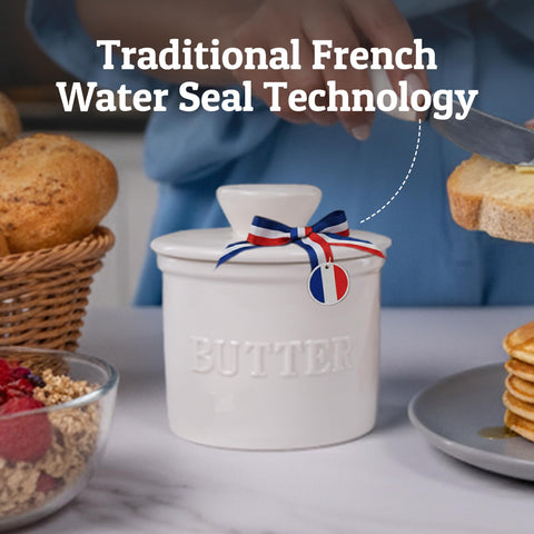 Priority Chef white ceramic butter dish adds classic kitchen style.