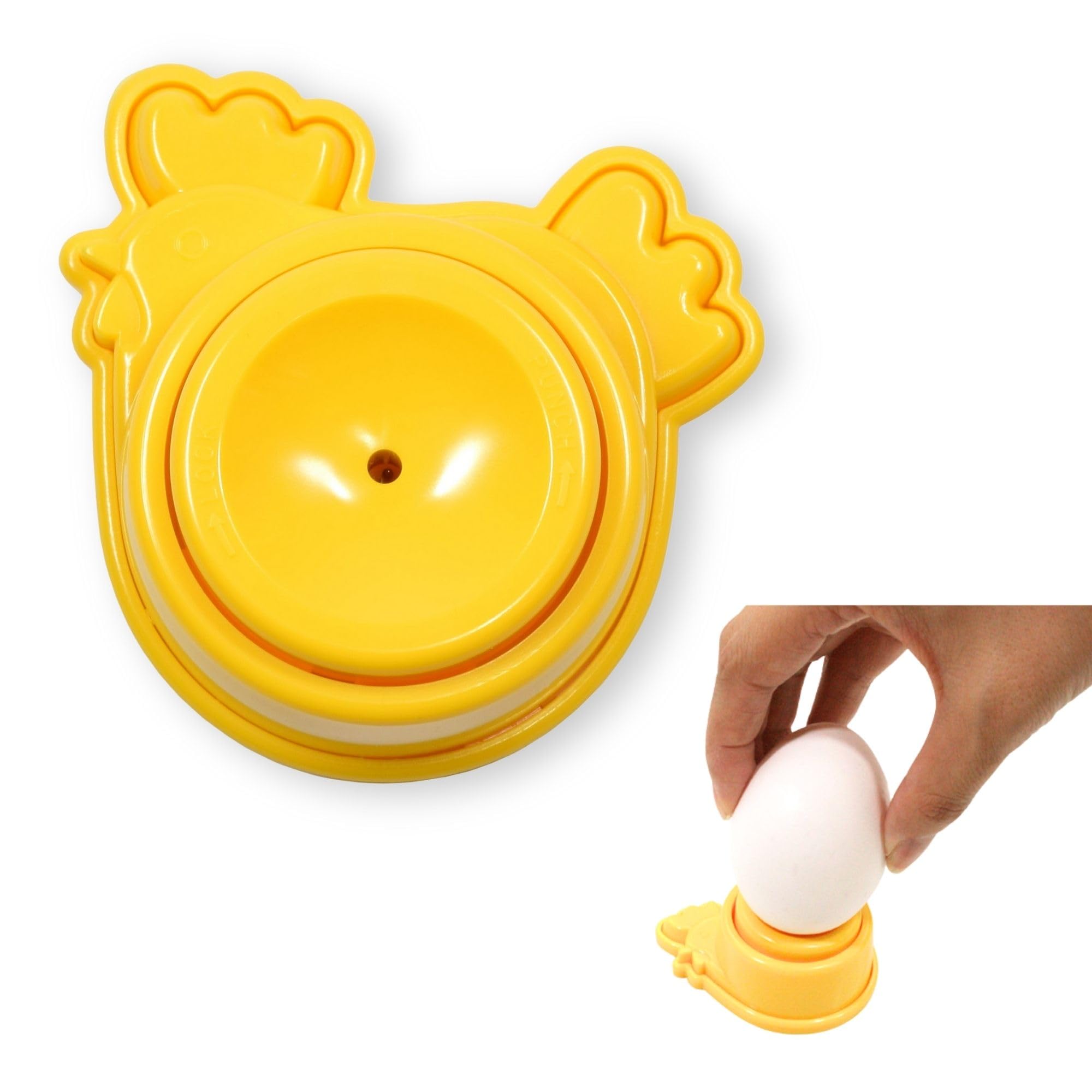 Product of Gifu Japan Seki Egg Pierce front view; yellow kawaii chickin design.