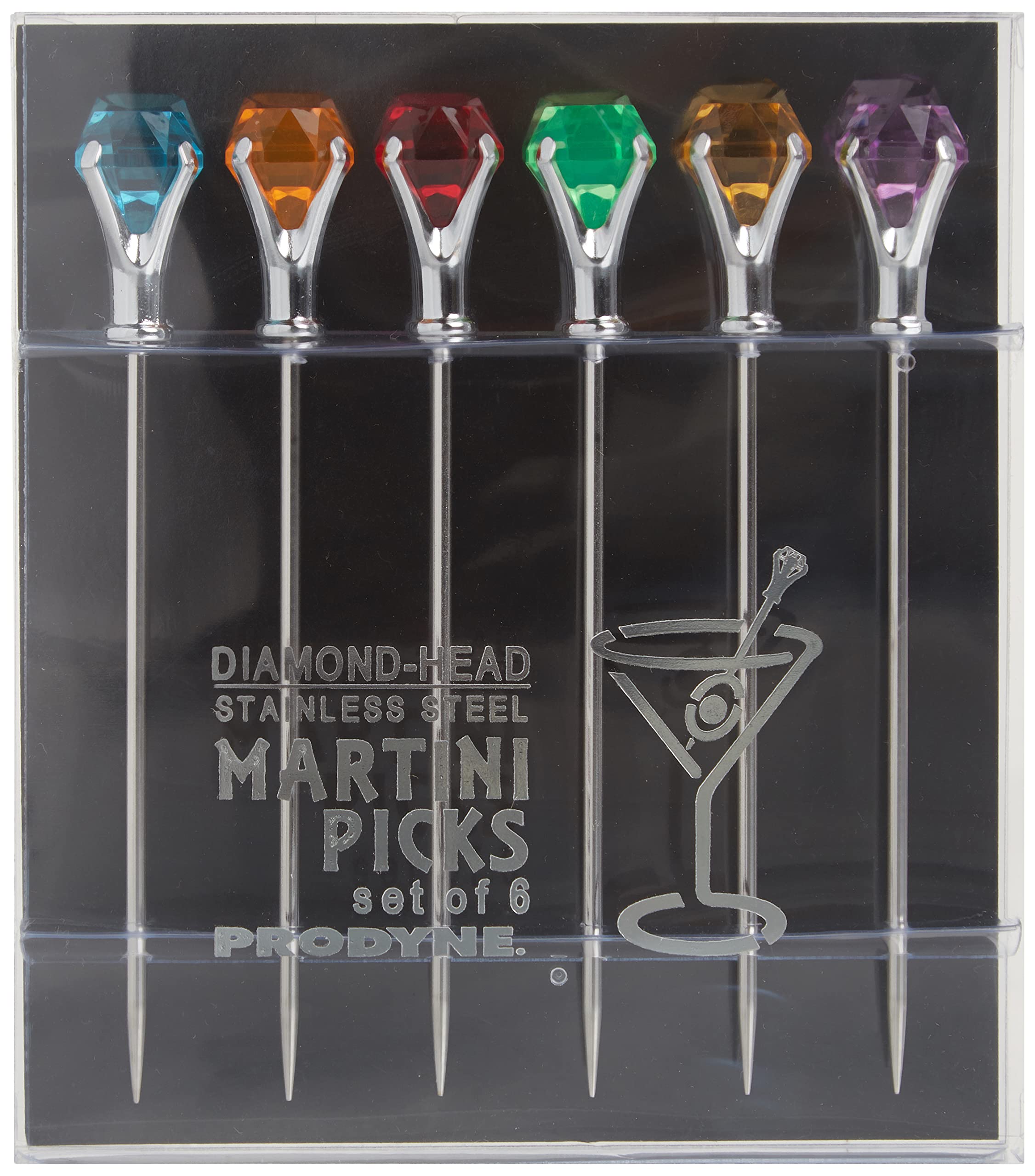 Prodyne DM-6-C crystal-head picks add sparkle to cocktails and parties.