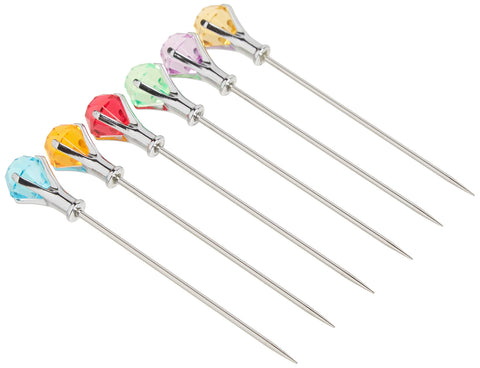 Prodyne DM-6-C colorful diamond-head martini picks securely garnish olives.