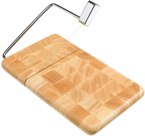 Prodyne end grain beechwood cheese slicer board for stable, precise slices.