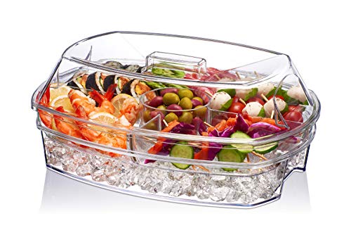 Prodyne Ice Party Platter four-compartment tray keeps dips and fruits neatly arranged