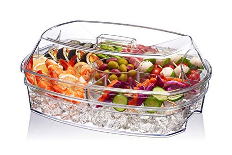 Prodyne Ice Party Platter four-compartment tray keeps dips and fruits neatly arranged