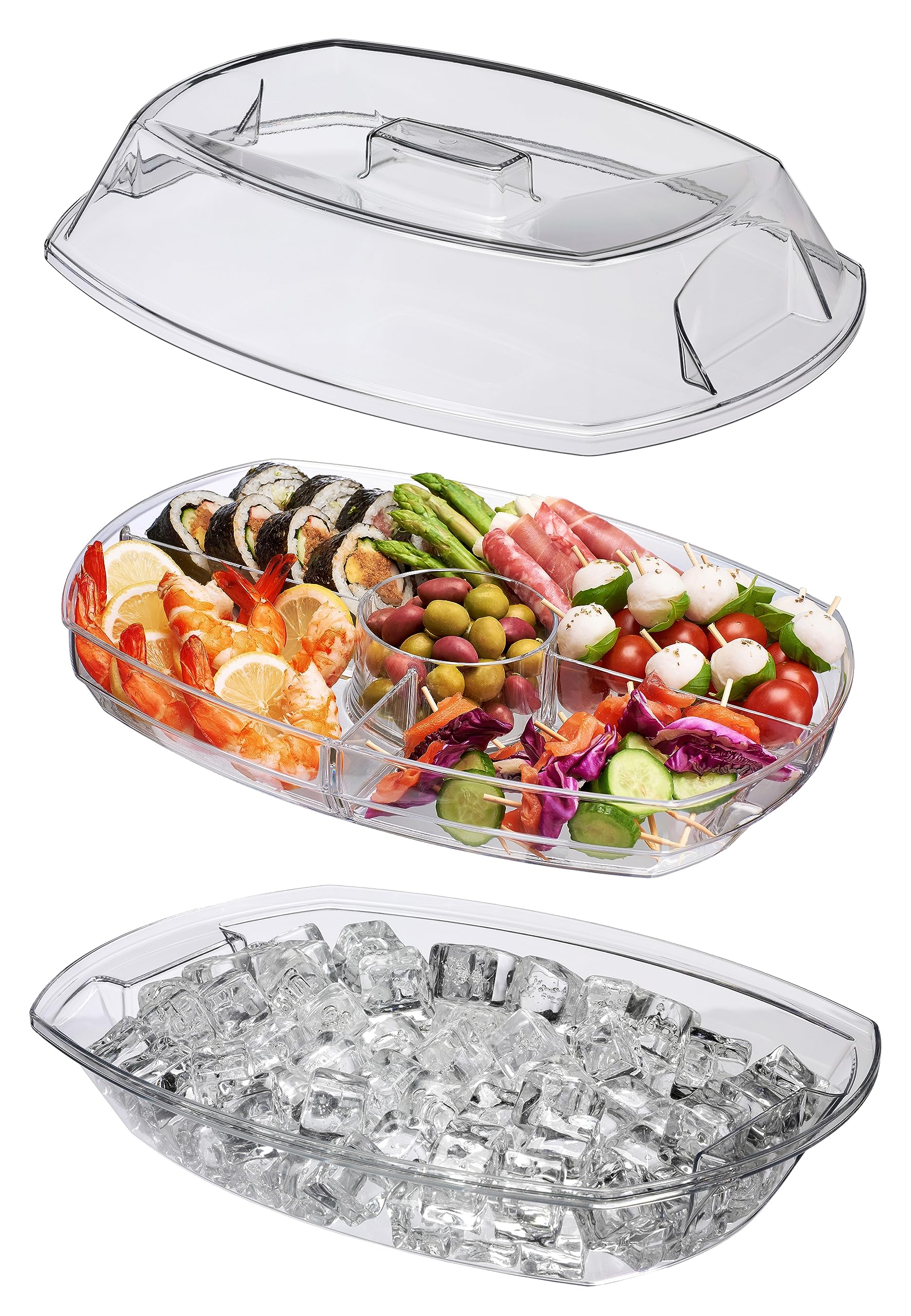 Prodyne Ice Party Platter clear lid locks in cold and blocks bugs