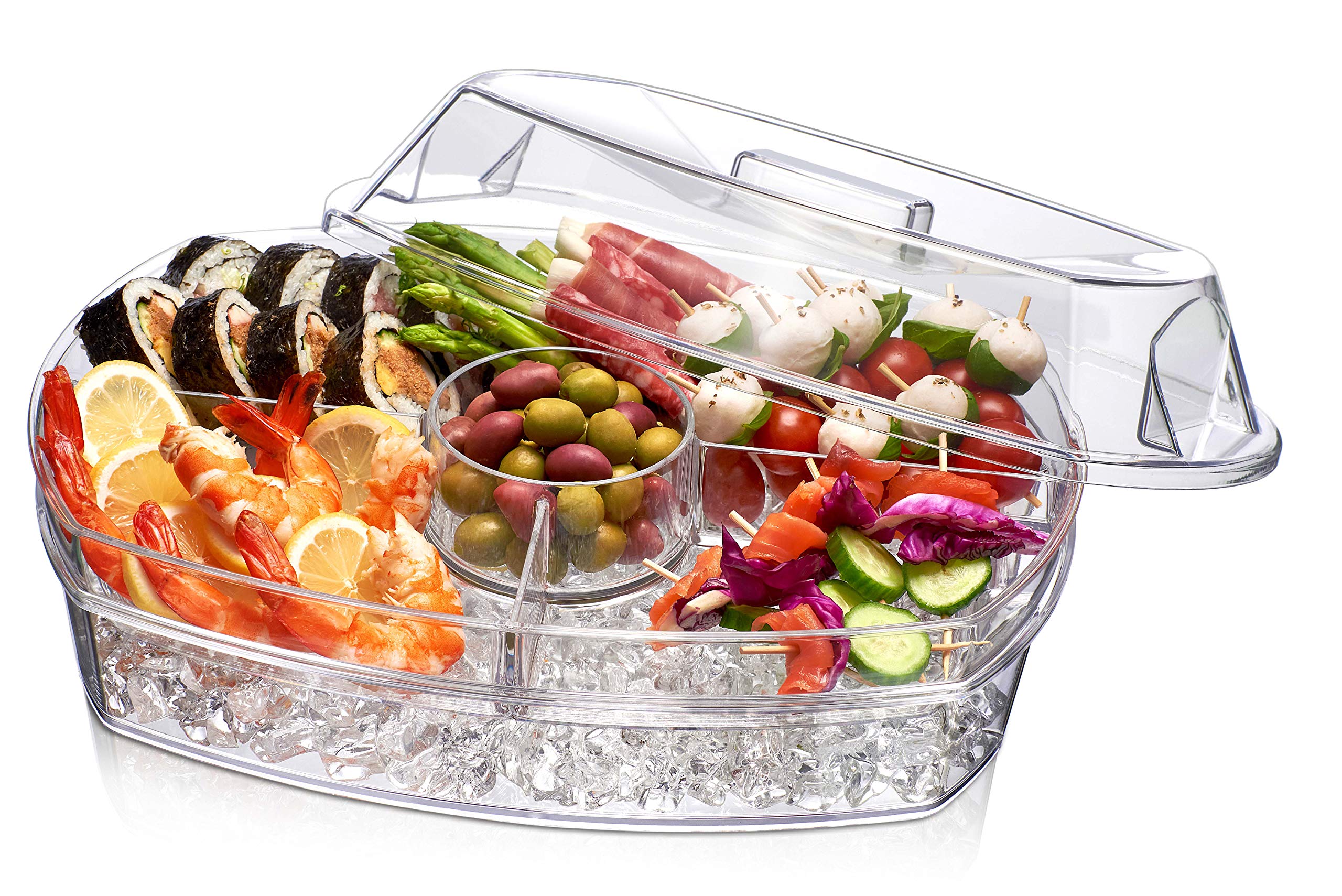 Prodyne Ice Party Platter top view shows four compartments for organized appetizers