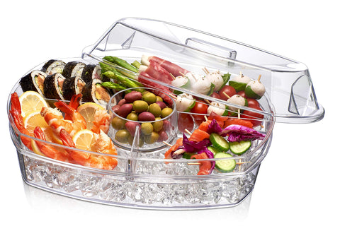 Prodyne Ice Party Platter top view shows four compartments for organized appetizers