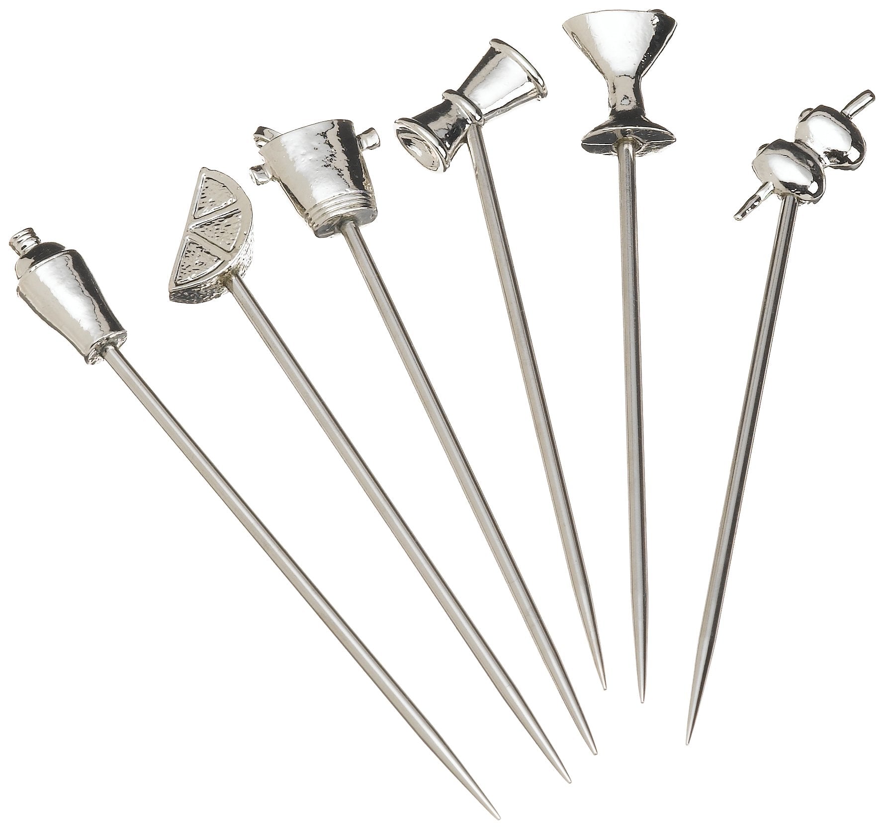 Prodyne martini picks set of 6 with stainless shafts and pewter heads for elegant garnishes.