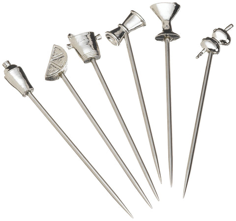 Prodyne martini picks set of 6 with stainless shafts and pewter heads for elegant garnishes.