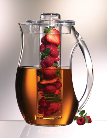 Secure lid and infusion rod on Prodyne pitcher prevent spills while pouring.
