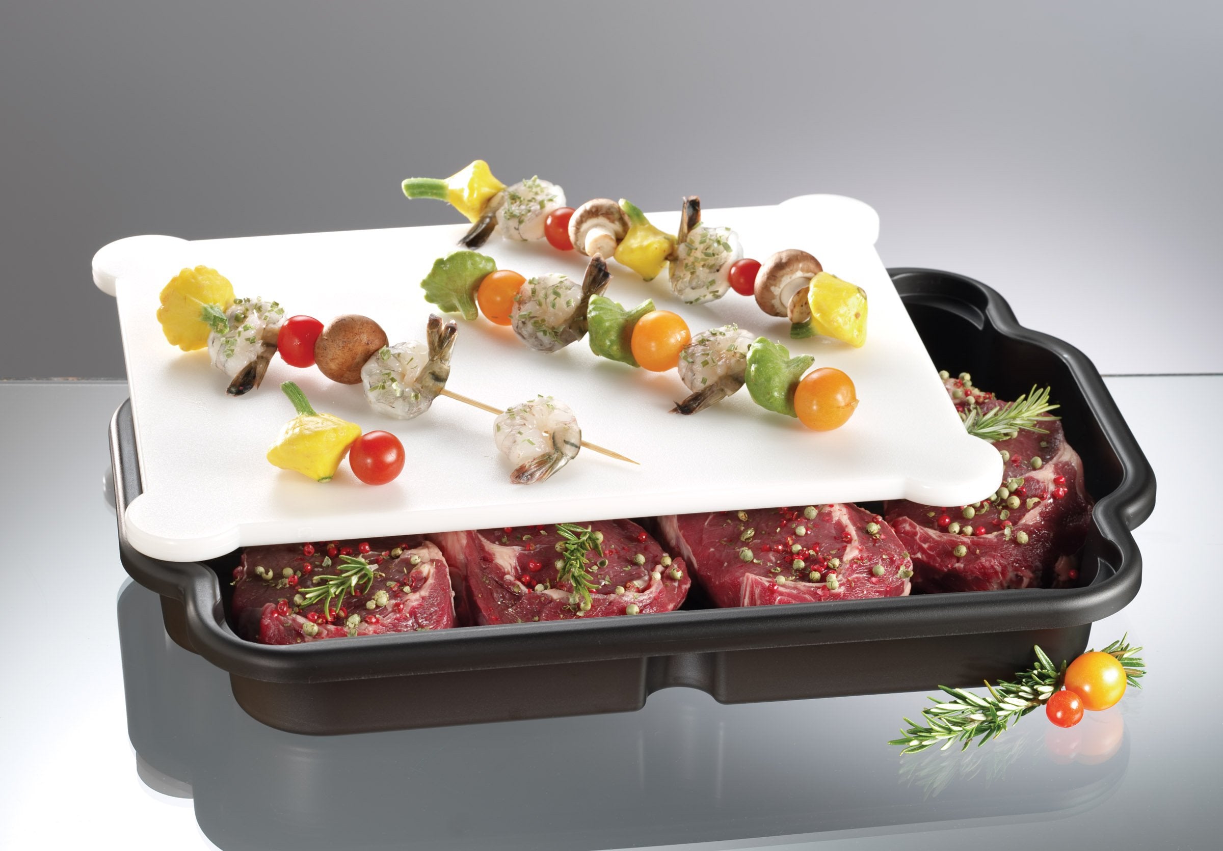Prodyne Prep and Slice angled view highlights easy transfer to grill
