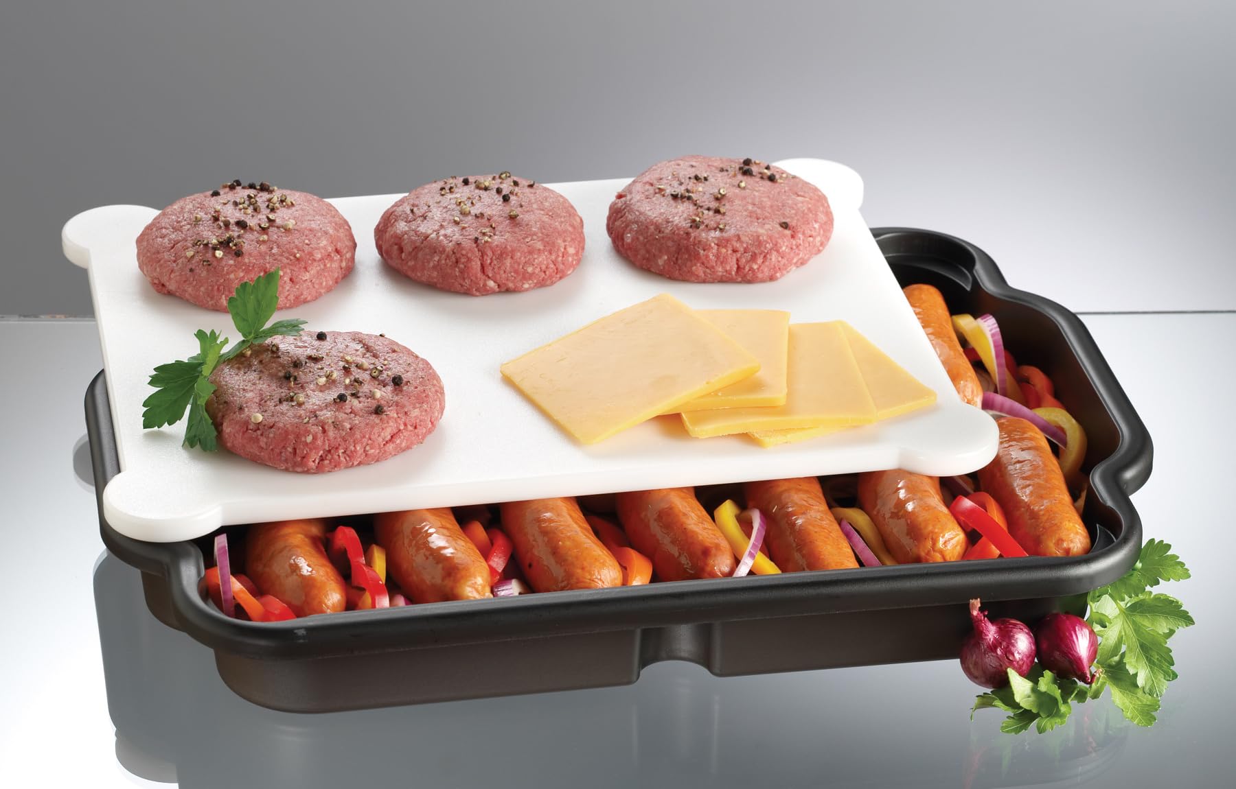 Prodyne Prep and Slice dishwasher-safe label on board and tray for quick cleanup