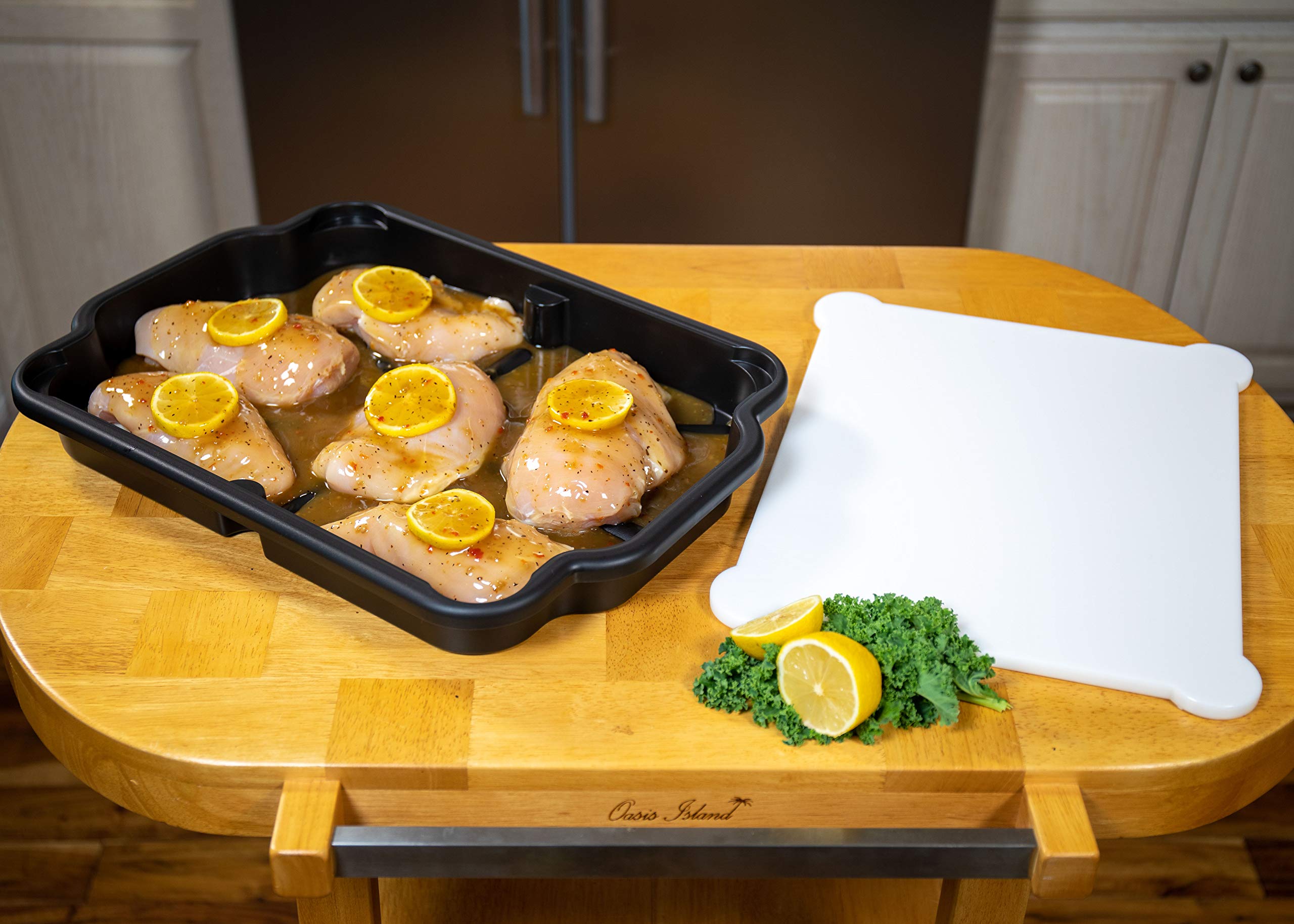 Prodyne Prep and Slice open slots guide scraps directly into the tray