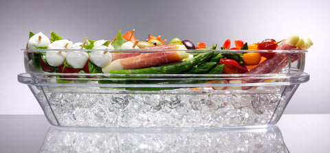 Prodyne SB-5 four-compartment tray nests on ice for fresh, organized display