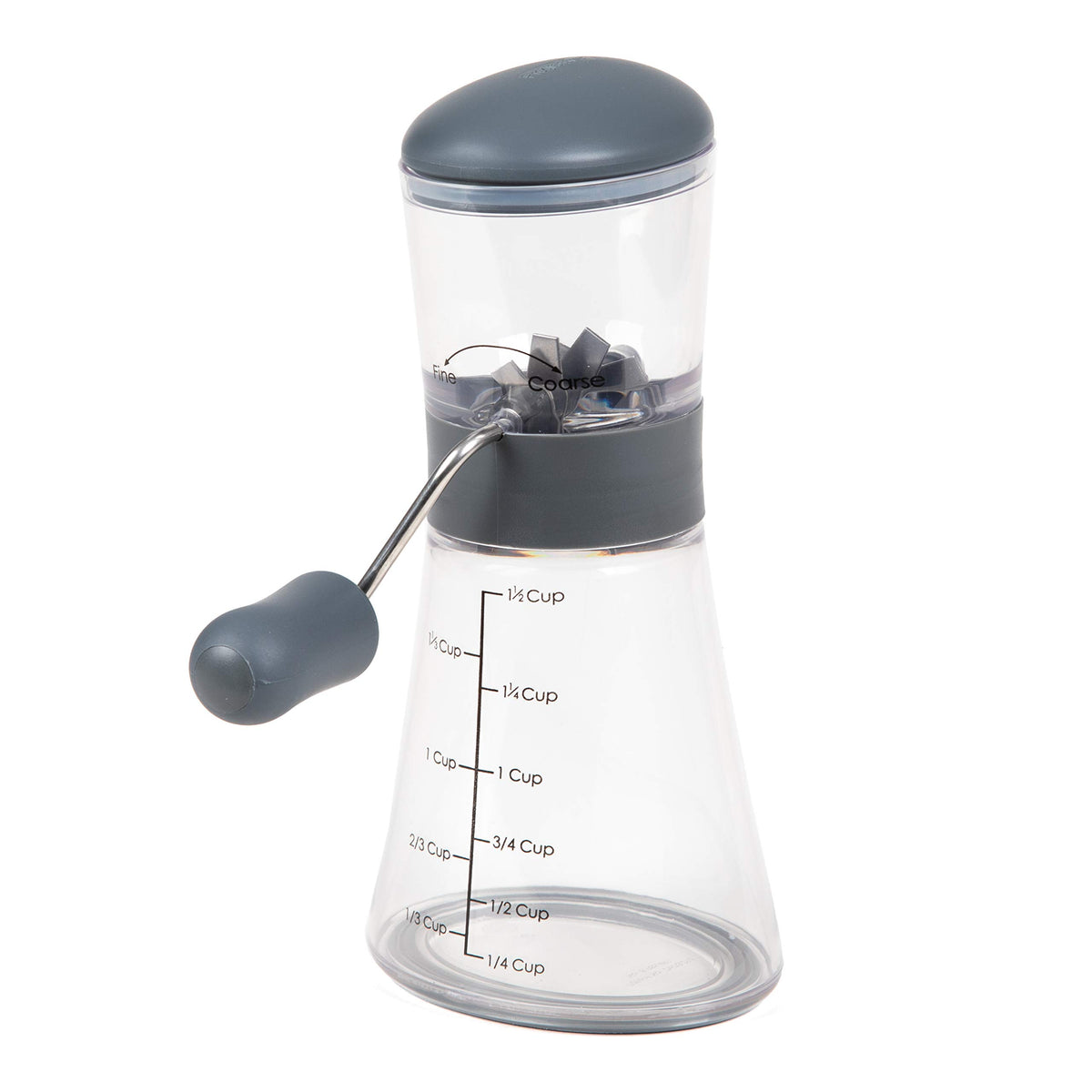 Progressive Nut Chopper base with measurement marks catching chopped nuts.