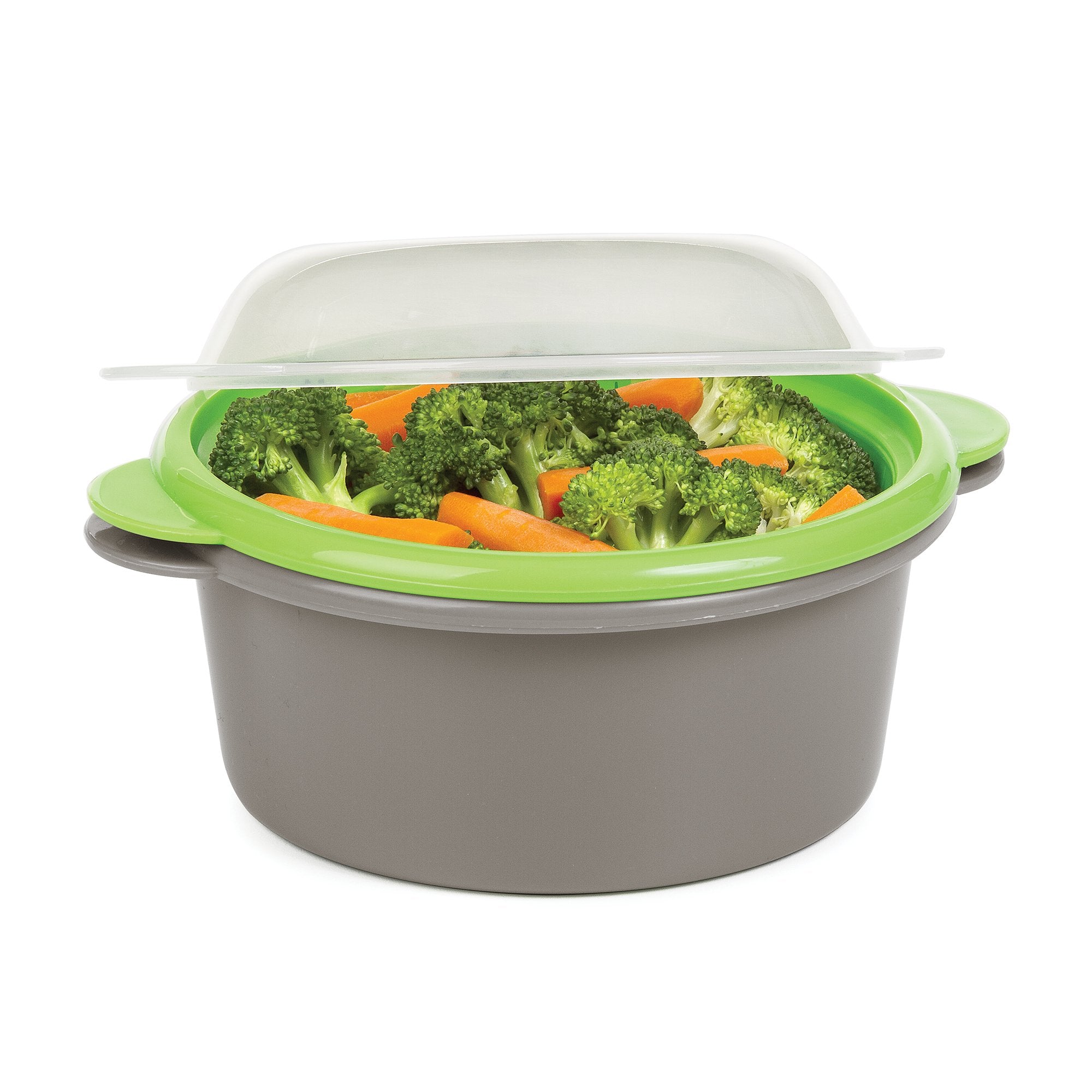 Progressive PrepSolutions Mini Steamer basket doubles as a colander for easy cleanup.