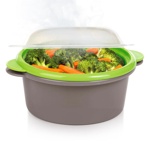Progressive PrepSolutions Mini Steamer gray top view shows compact design for quick meals.