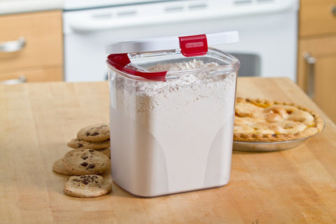 Progressive PrepSolutions Flour Keeper airtight seal emphasizes freshness for pantry staples.