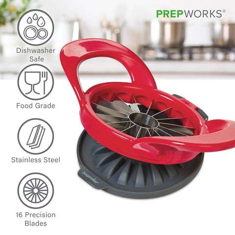 Progressive PrepWorks apple slicer in action demonstrates safe, efficient core and slice.