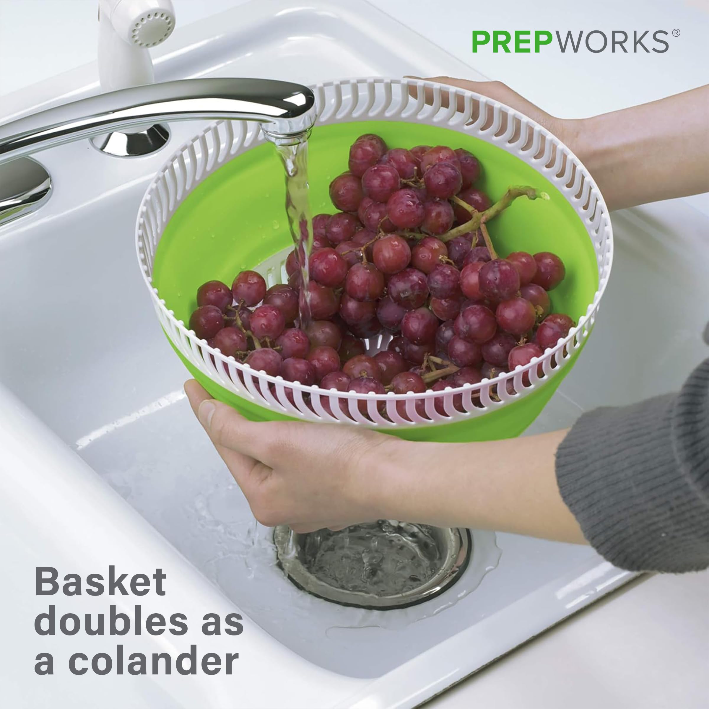 Progressive PrepWorks BPA-free plastic spinner supports a clean, safe kitchen tool.