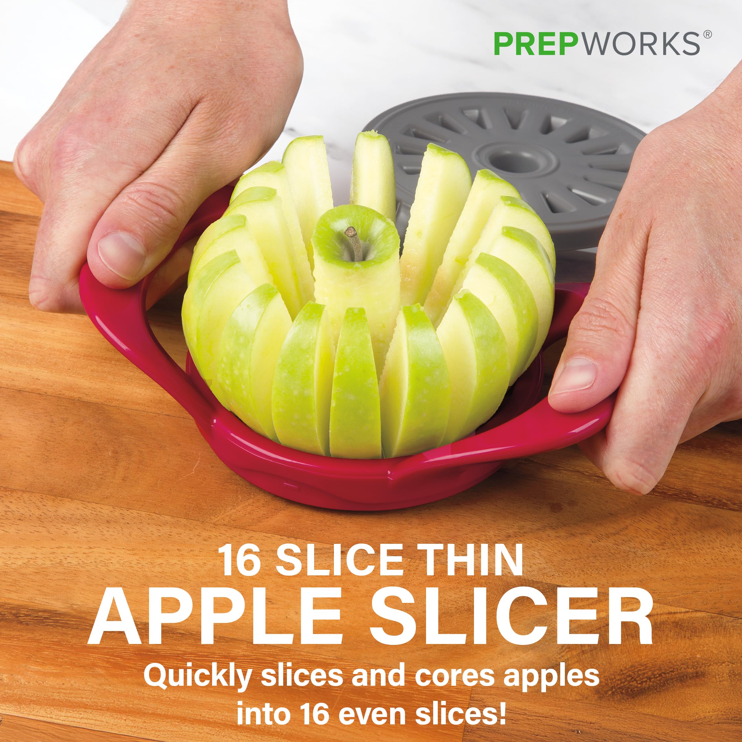 Progressive PrepWorks safety cover attached protects fingers during slicing.