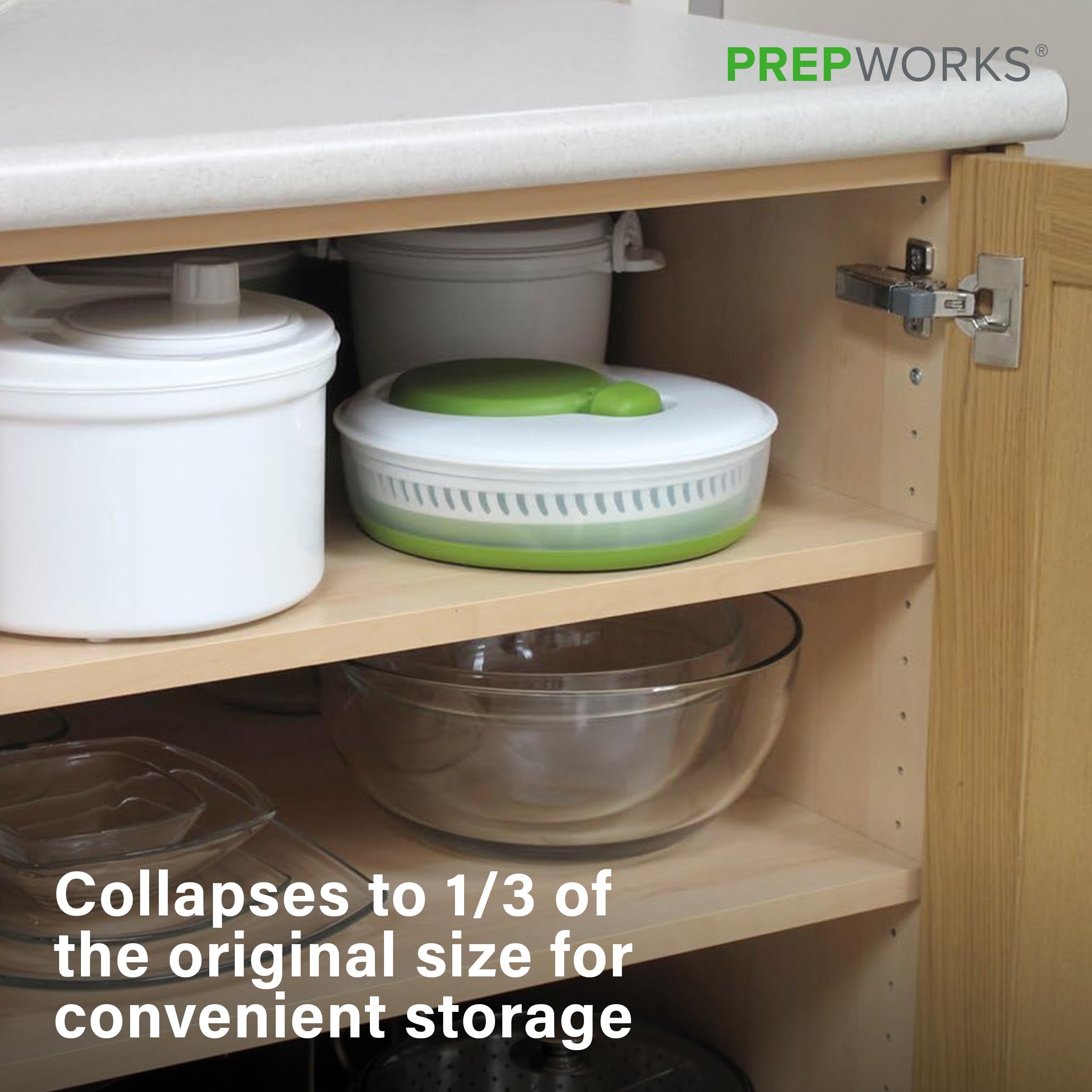 Progressive PrepWorks spinner features a non-skid base for stable countertop use.
