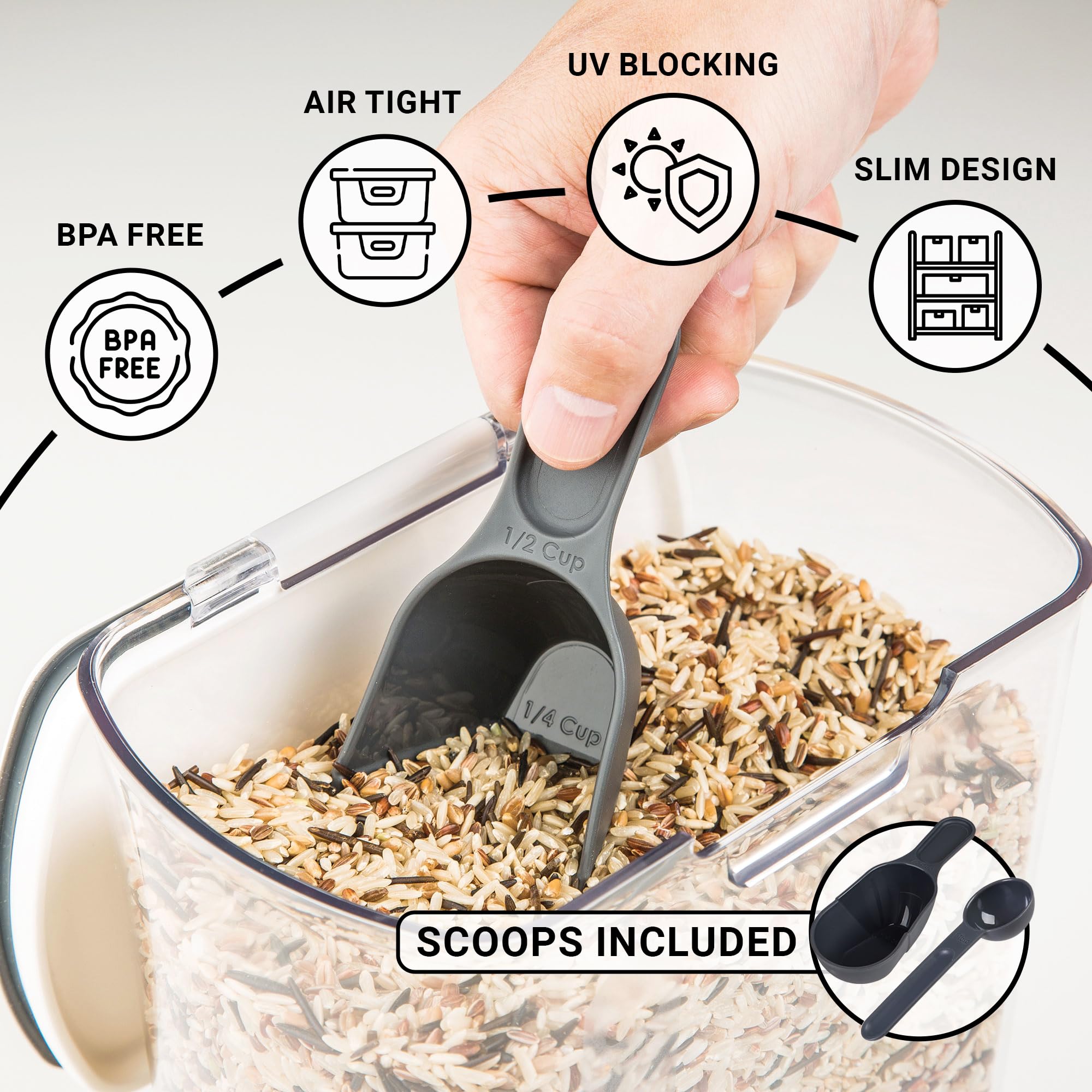 Progressive ProKeeper powdered sugar keeper with leveling bar and dusting tool