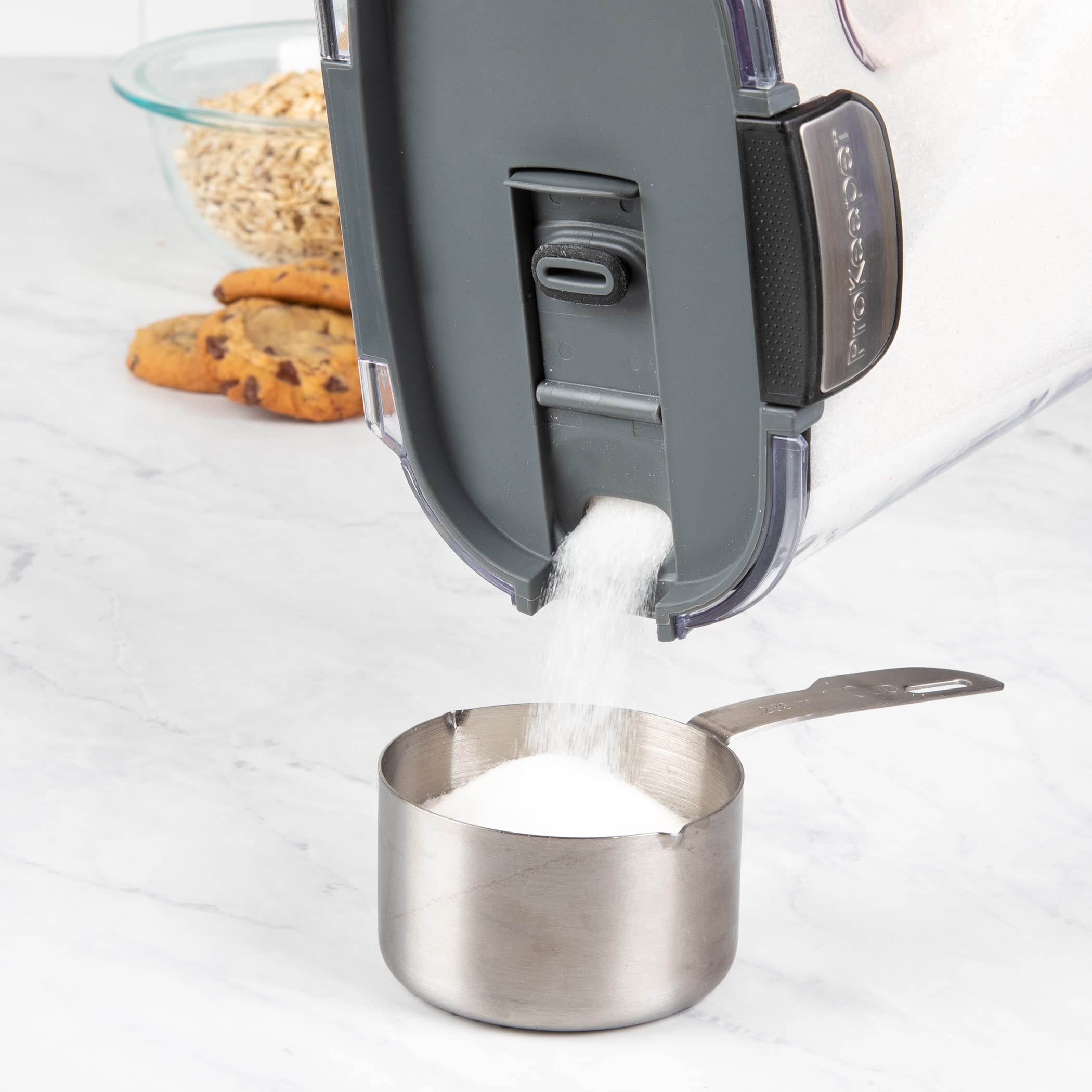 Progressive ProKeeper+ hinged-lid container designed for easy dishwasher fit and smooth pouring