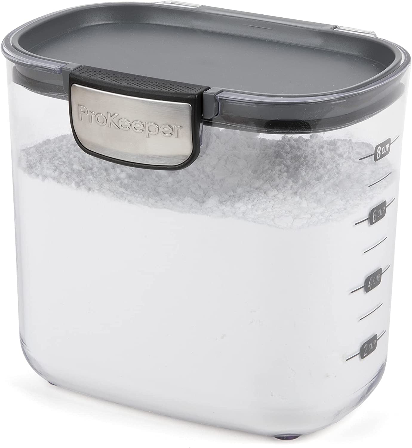Progressive ProKeeper+ powdered sugar container with measurement marks for easy scooping