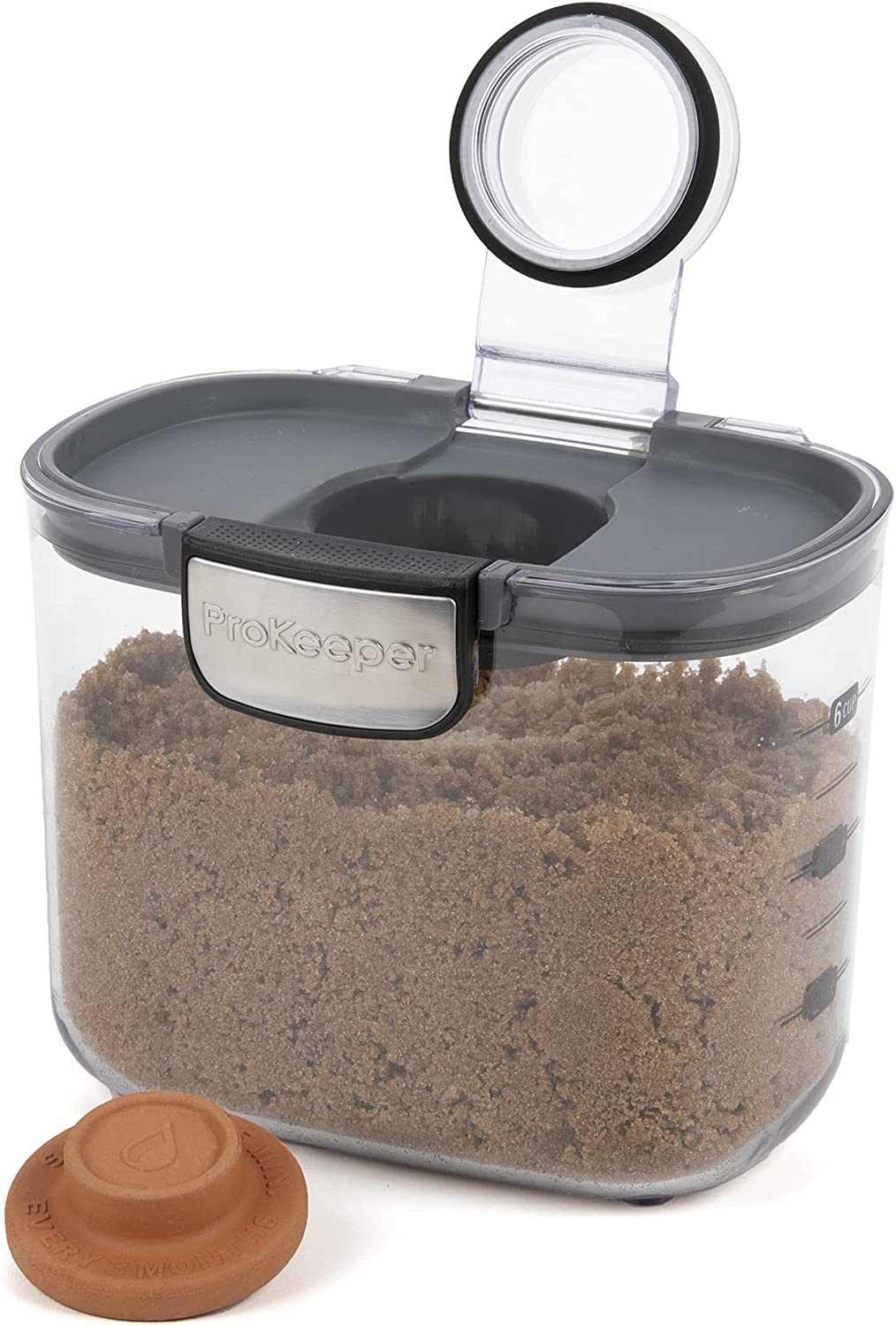 Progressive ProKeeper+ terra cotta disk under lid keeps brown sugar fresh