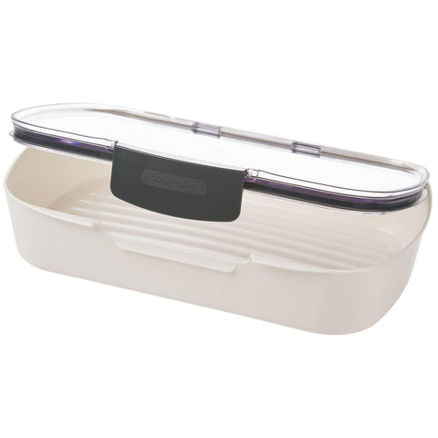 Grooved bottom on ProKeeper keeps juices away from stored items.