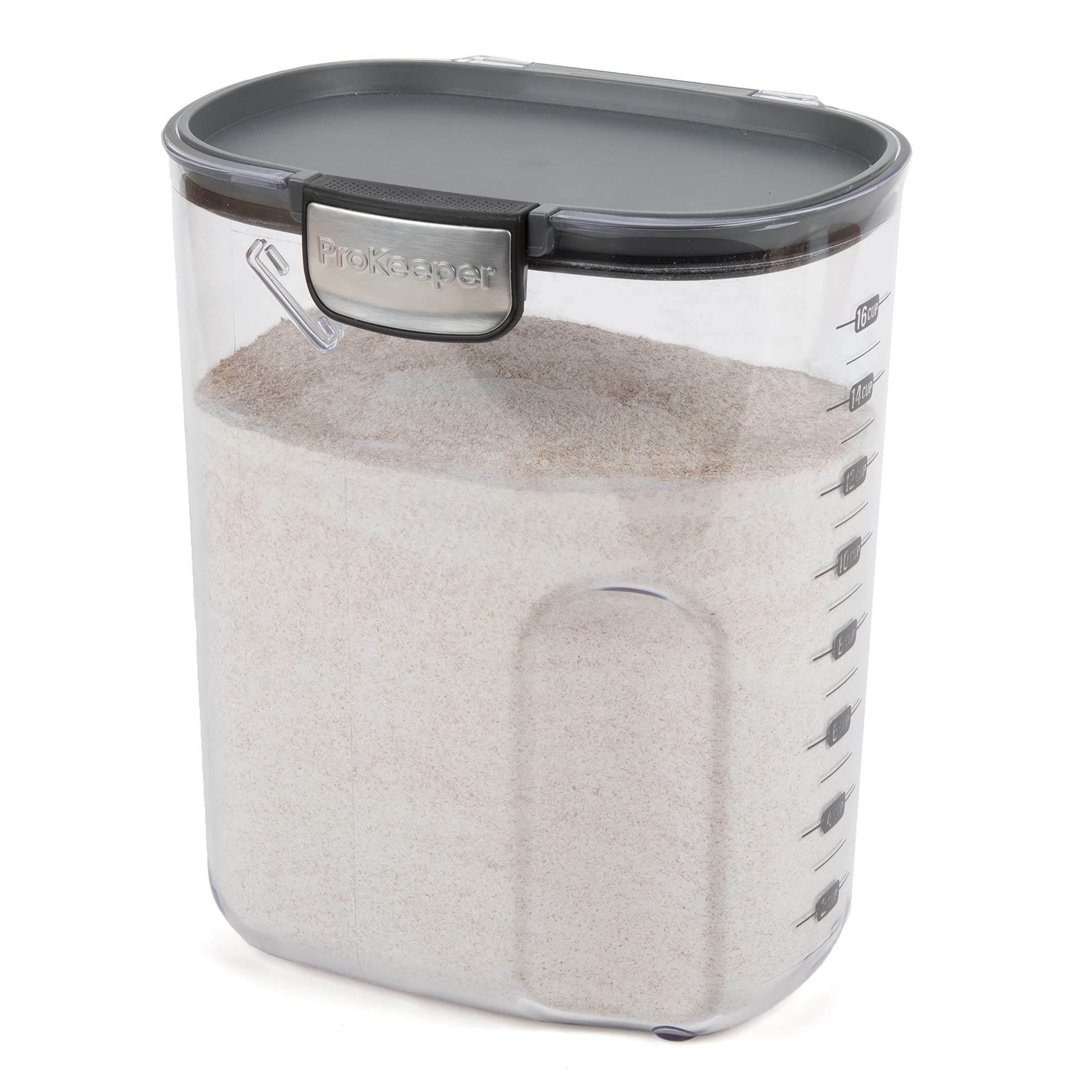 ProKeeper+ flour container in clear view with 4-quart capacity for quick access.