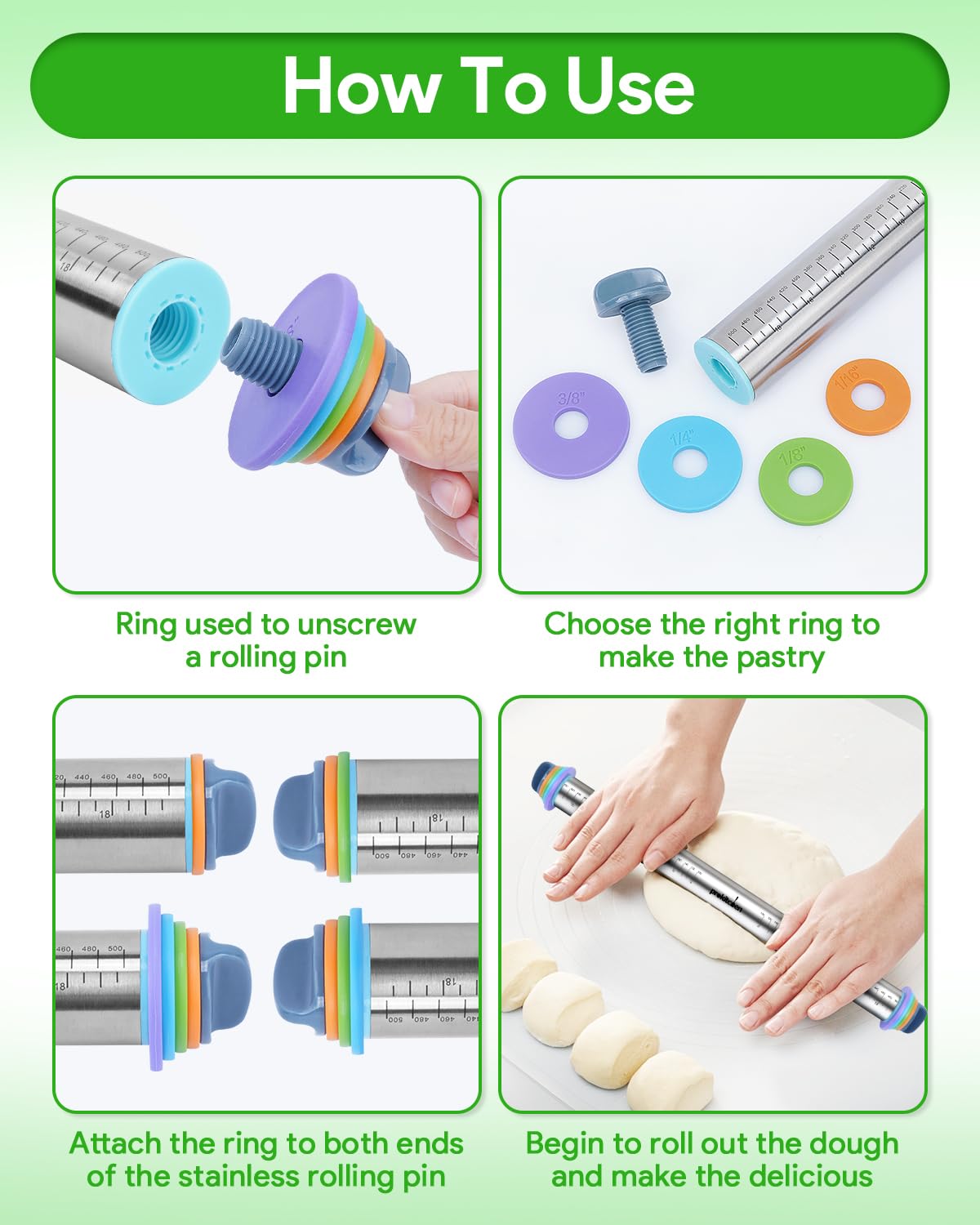 PROKITCHEN rolling pin ideal for fondant, cookies, and pastry dough.