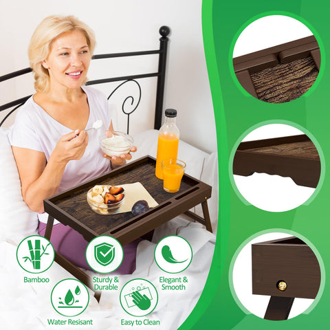 Promitop bamboo breakfast tray with detachable stand secures a tablet or phone.