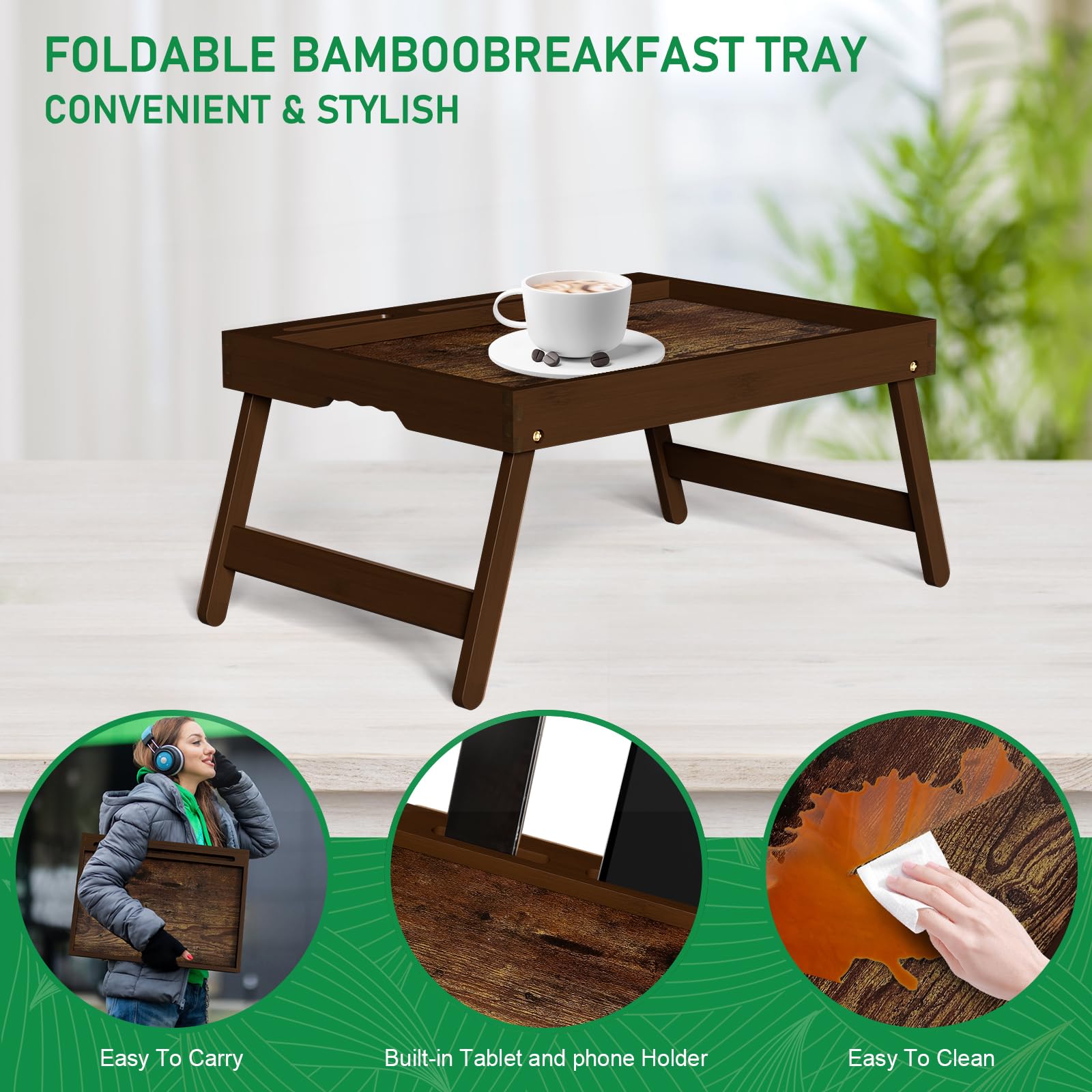Promitop bamboo breakfast tray offers a sturdy multi-use surface for work or meals.