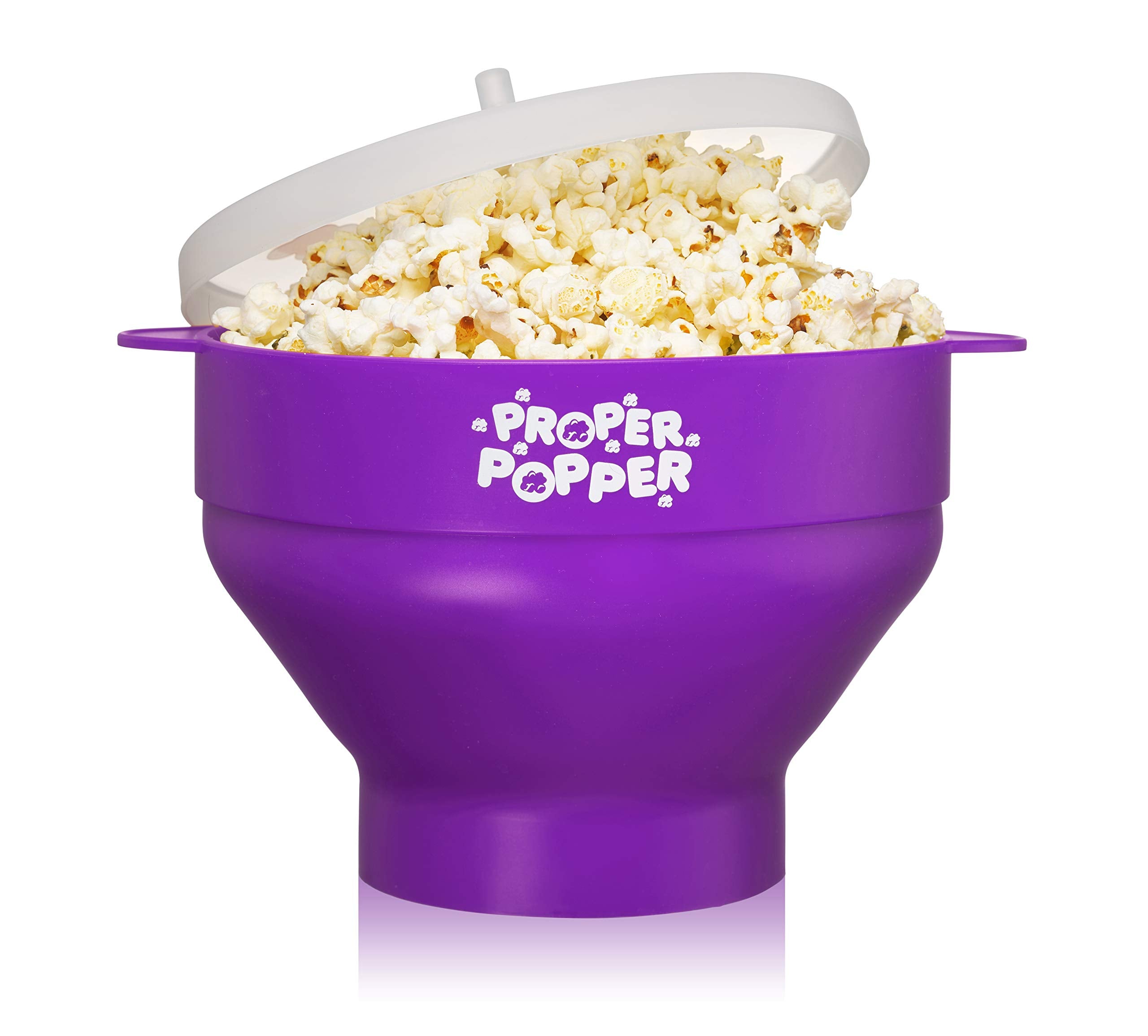 PROPER POPPER microwave popcorn maker in purple ready for quick movie night
