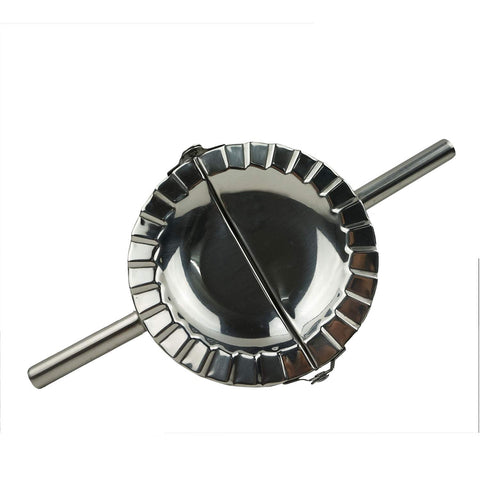 Proshopping XL dumpling maker close-up highlighting the polished stainless steel for clean crimping.