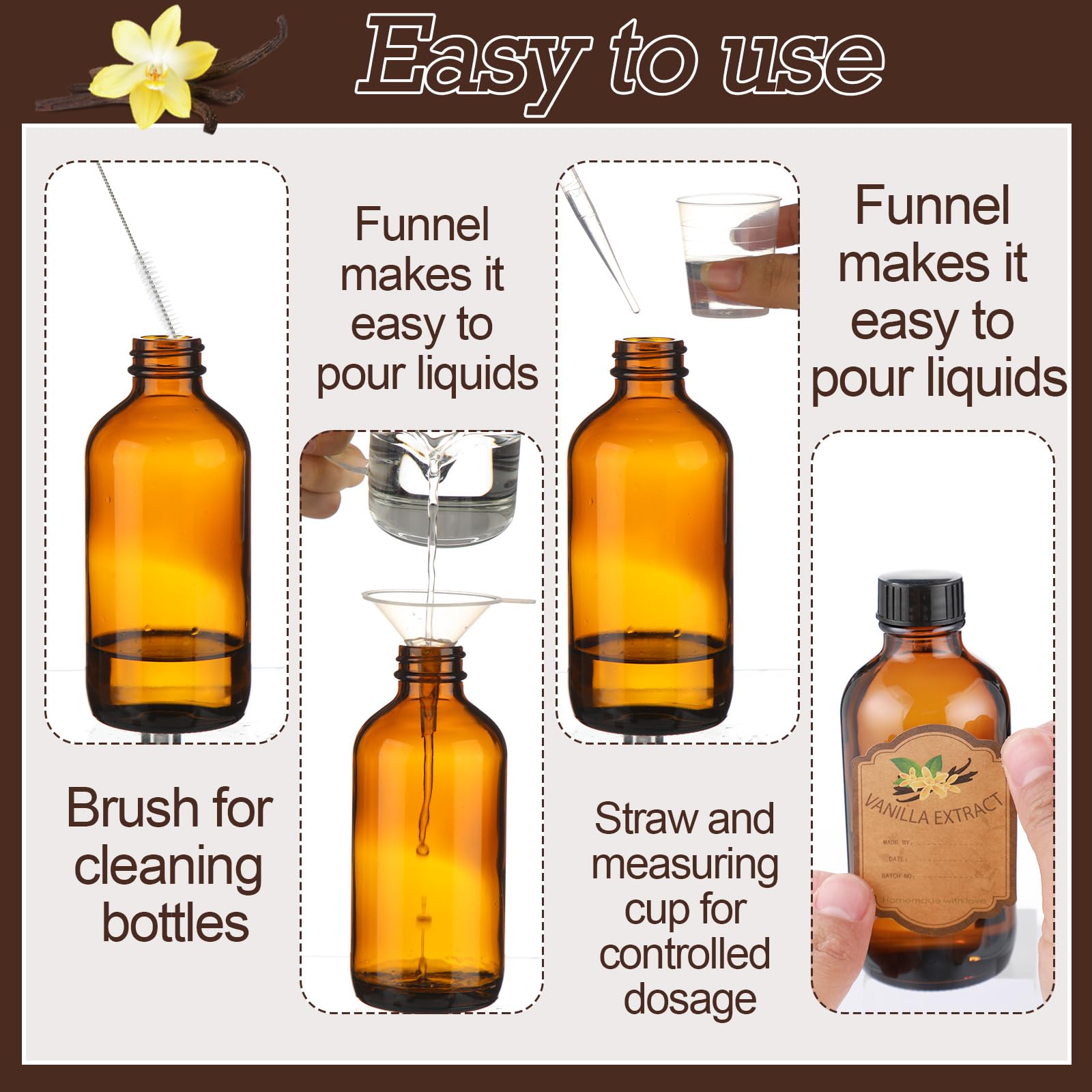 ProSuites funnels, droppers, and measuring cup for easy pouring and portion control