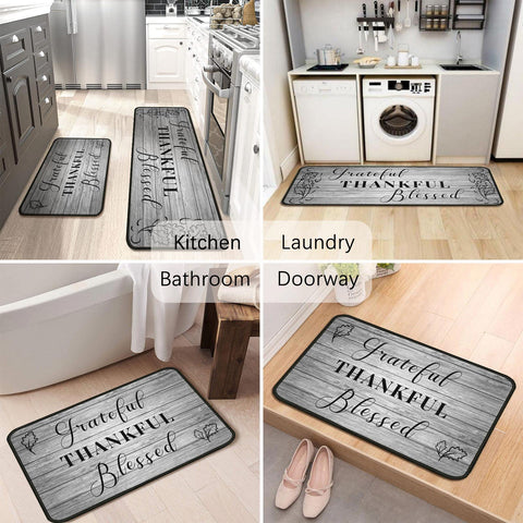 Protikol Grateful kitchen rug in use in a farmhouse-style kitchen.