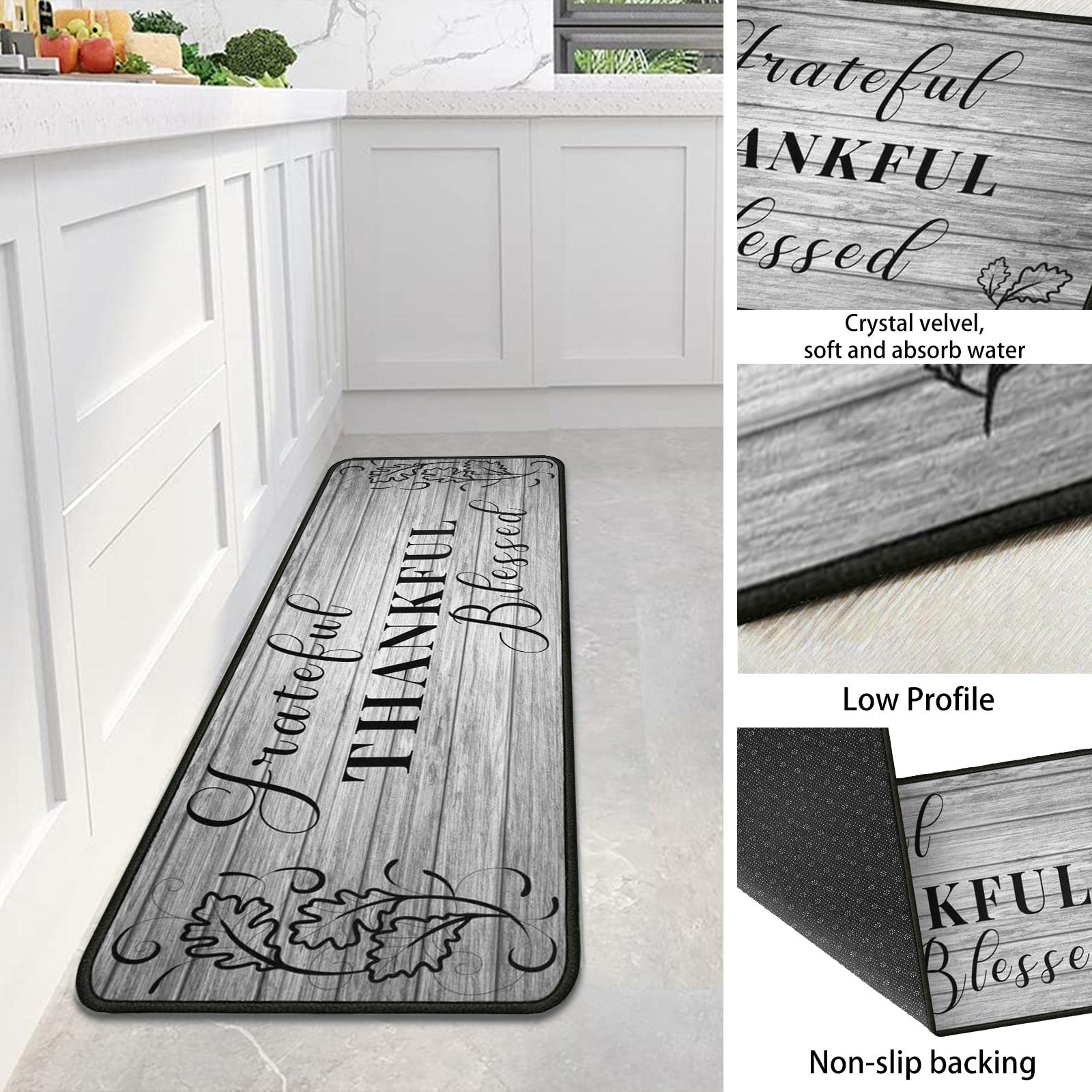 Protikol Grateful kitchen rug microfiber surface traps spills and keeps floors dry.
