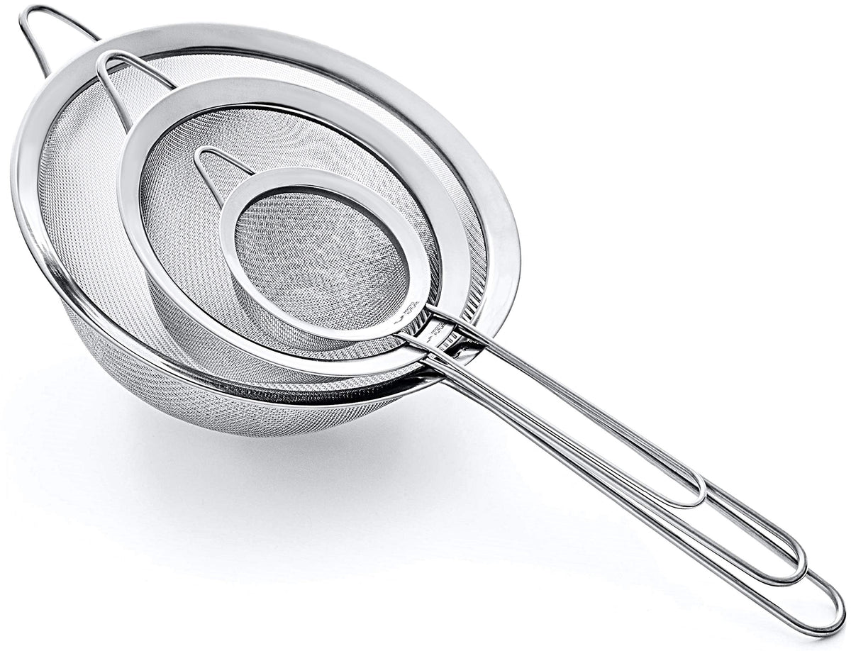 Proto Future 8in fine-mesh strainer for efficient pasta and veggie rinsing