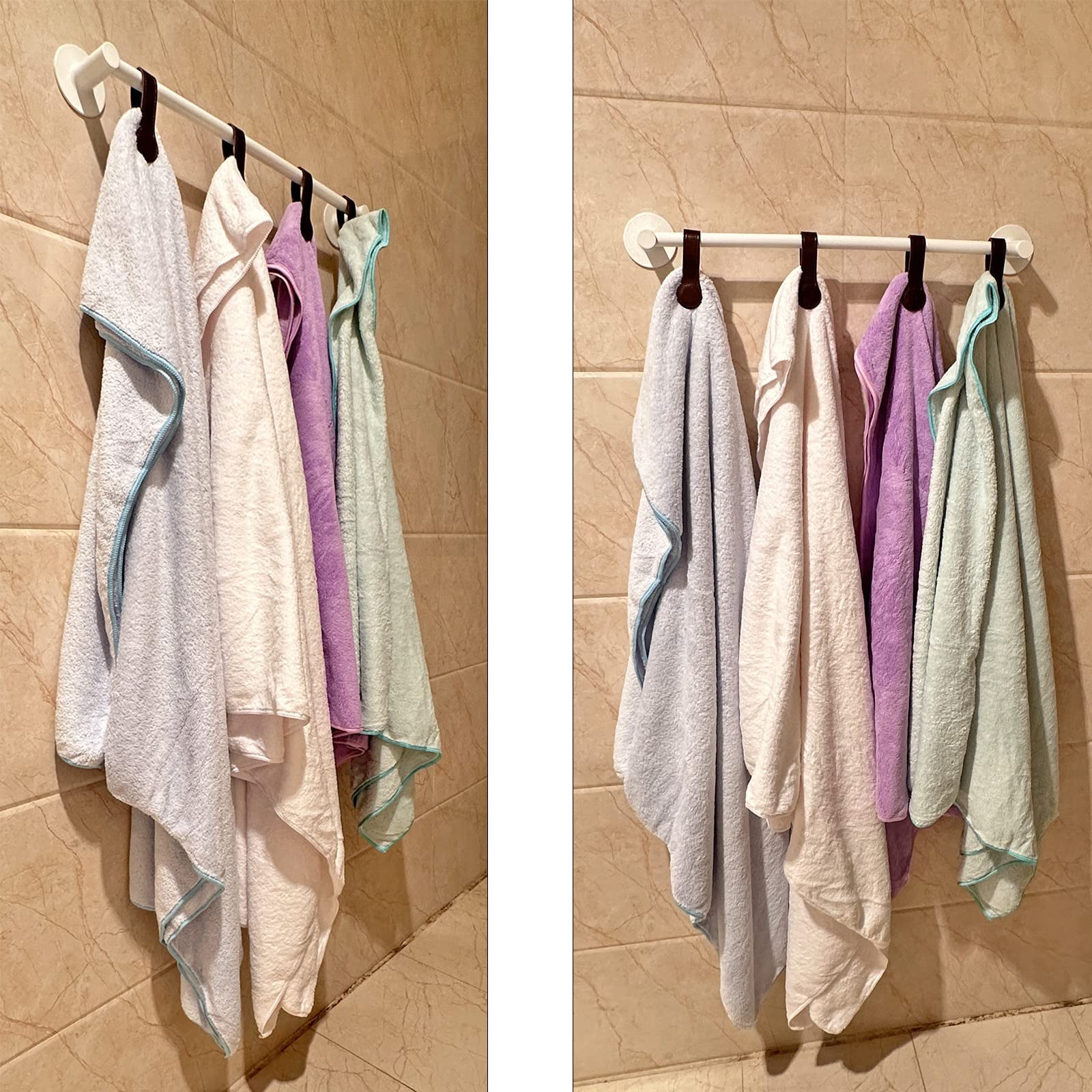 Prriudy leather towel clip securing multiple towels on a rack