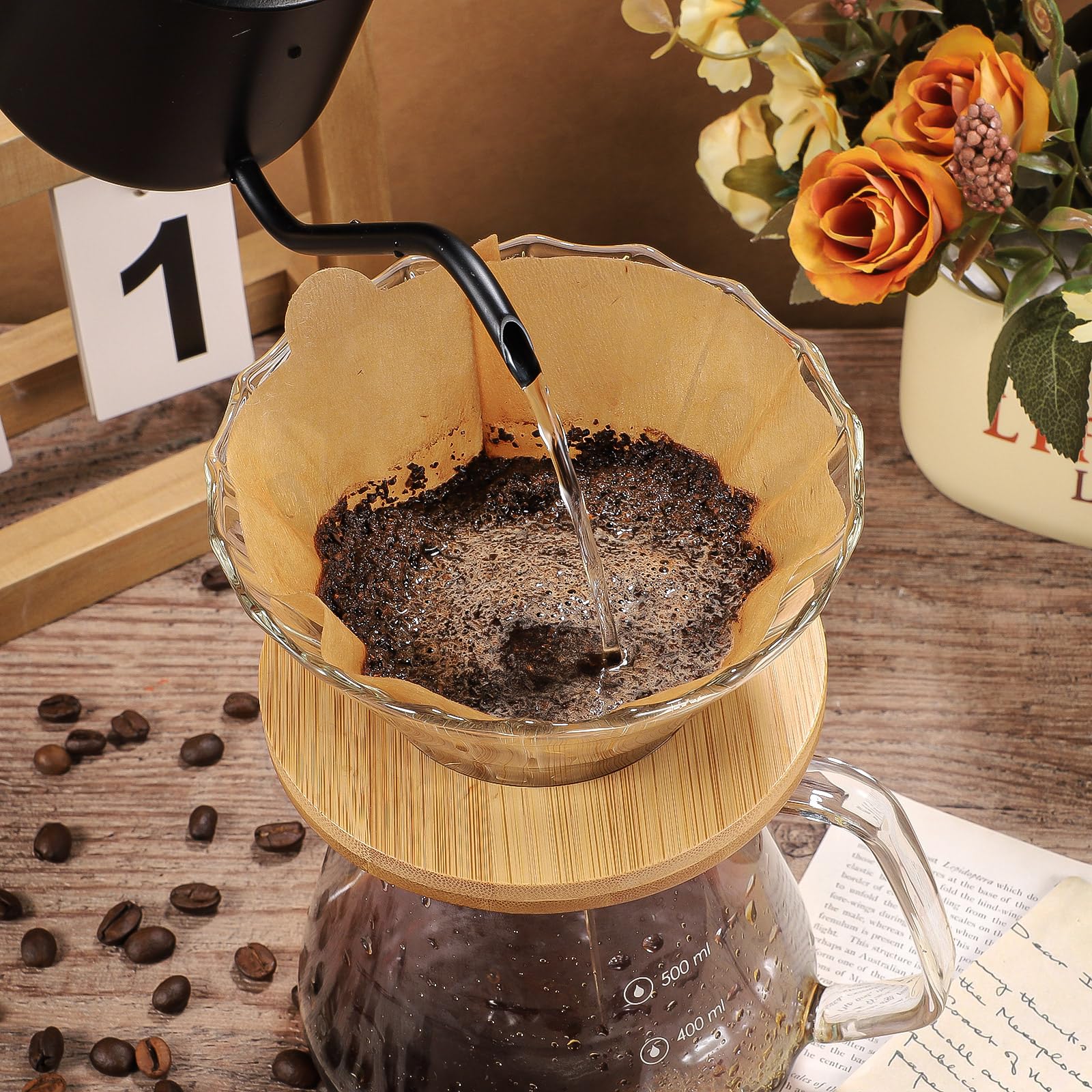 2-6 cup compatibility demonstrated with a pour-over brew