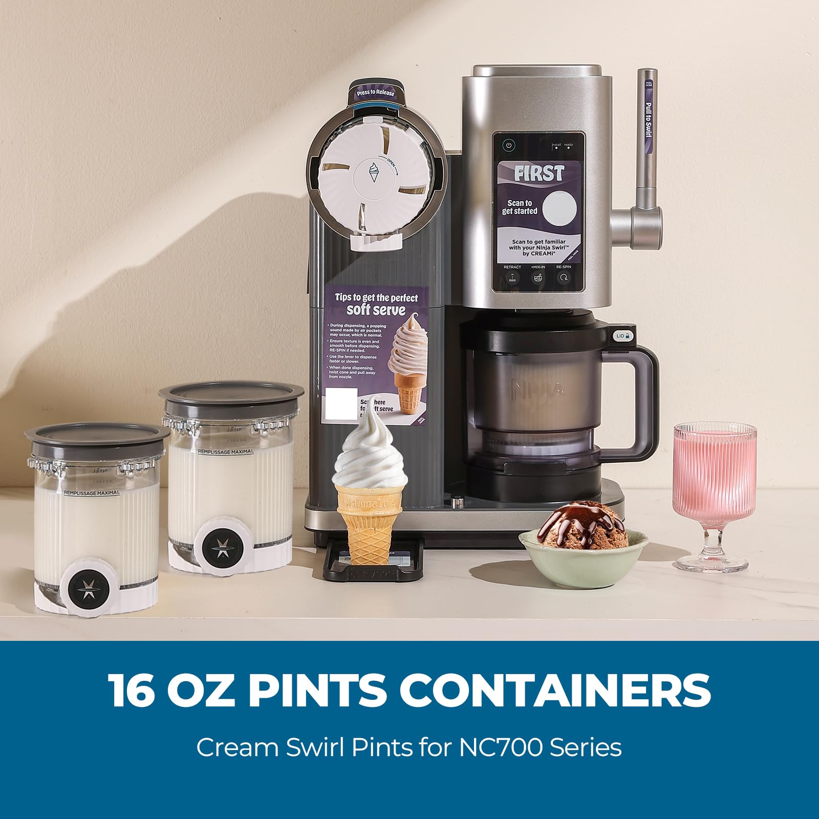 Psasrm Modern design pint cups reduce spills and simplify stacking.