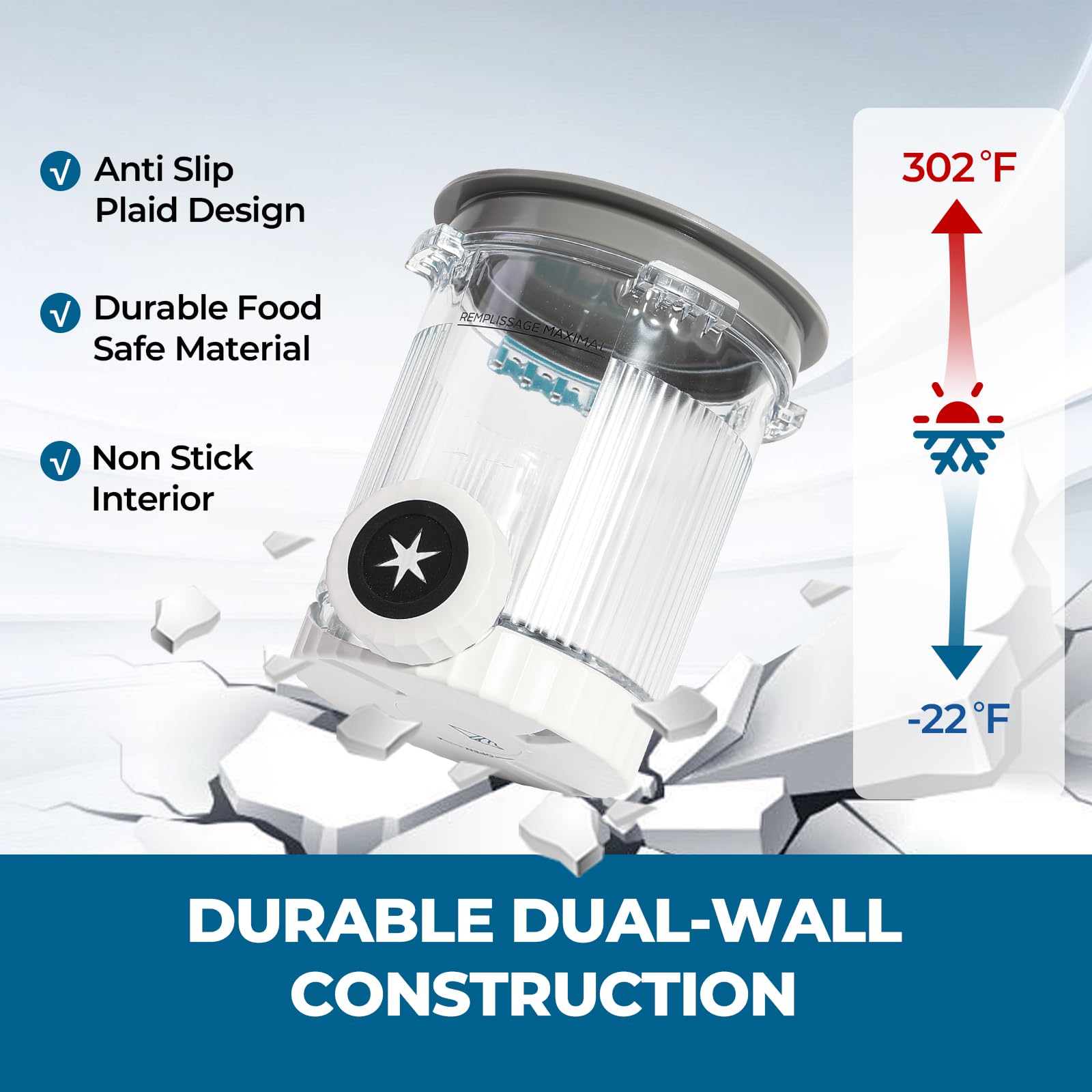 Psasrm PC material pint delivers durable, heat- and cold-resistant storage.