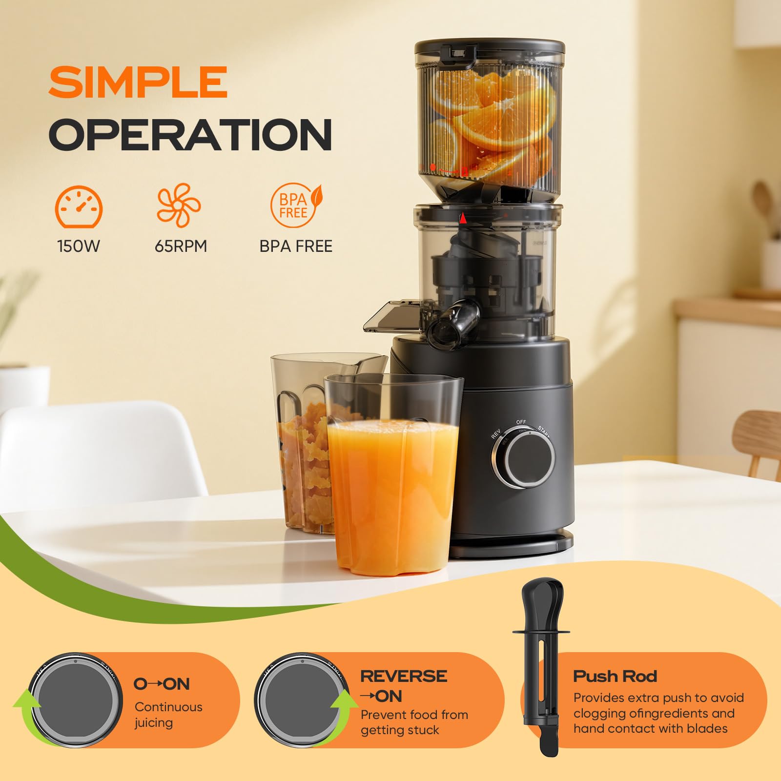 PSIIDAN 150W motor juicer maximizing juice yield from greens and roots.