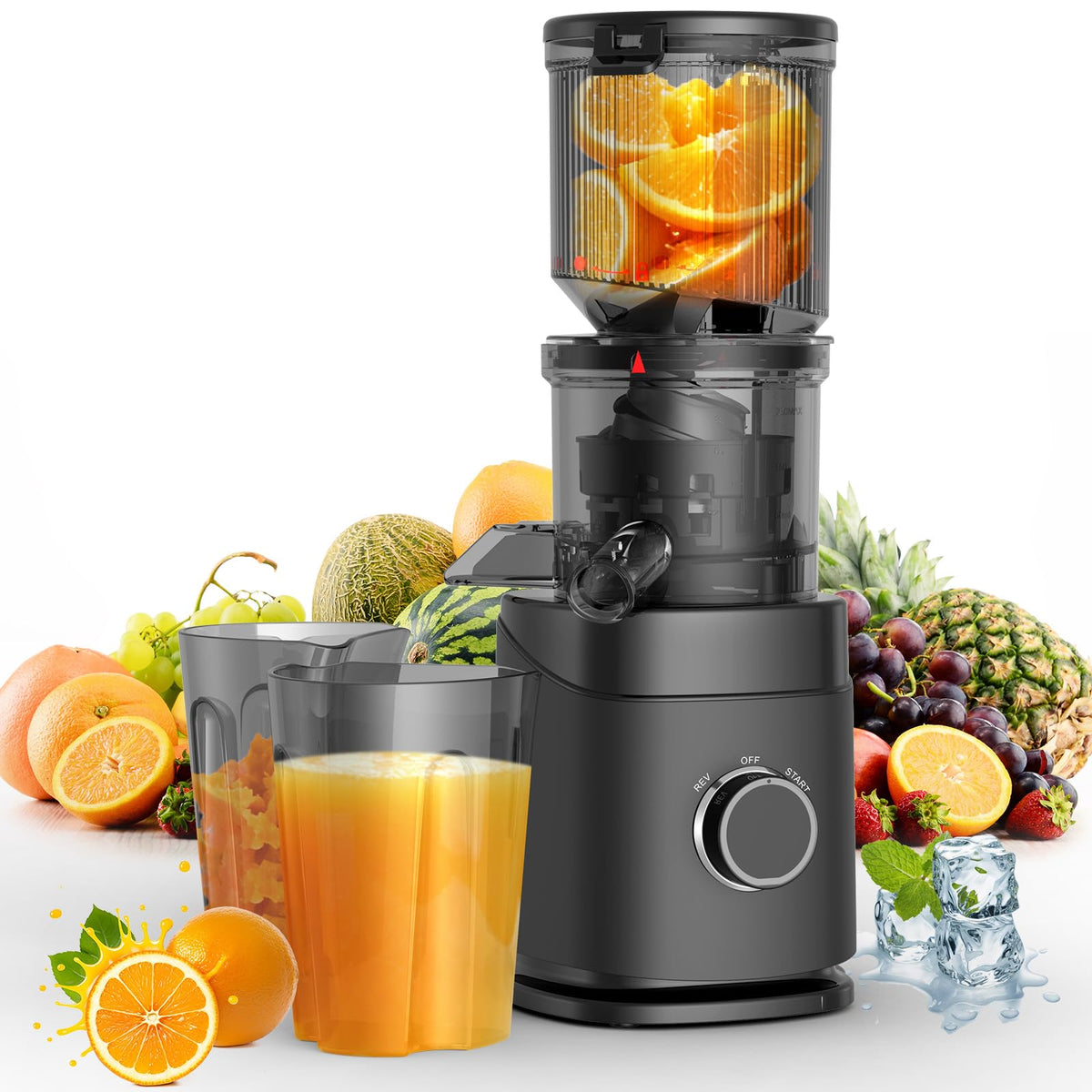 PSIIDAN juicer with wide-chute design for faster prep and whole-fruit juicing.