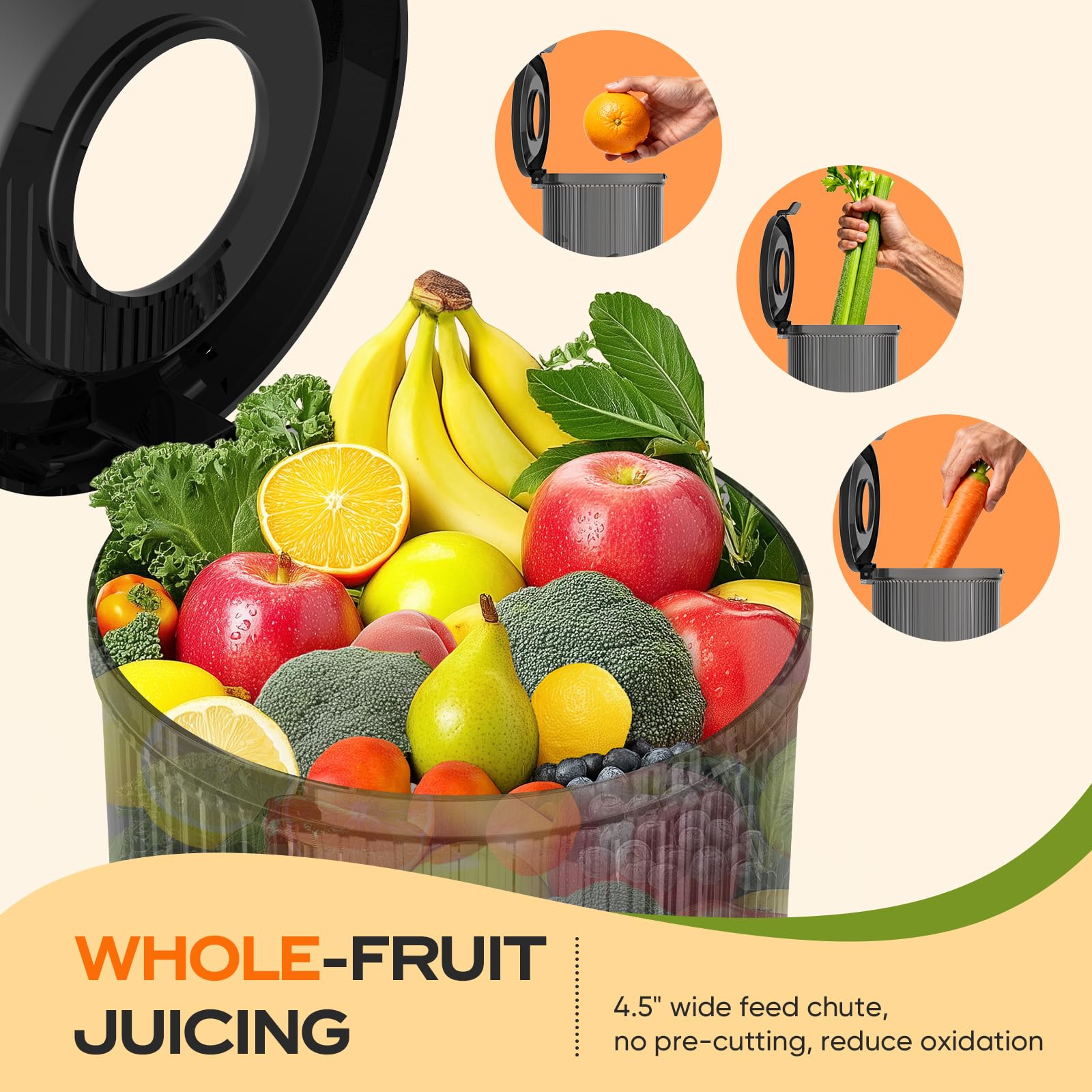 PSIIDAN slow masticating juicer at 65 RPM preserving flavors.