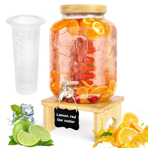 PSUTBPAT 2-gallon drink dispenser with wooden stand for outdoor parties and easy serving